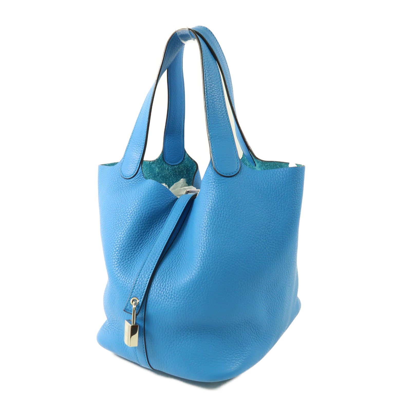 HERMES Clemence皮革Picotin MM銀扣肩背袋Bleu Zanzibar