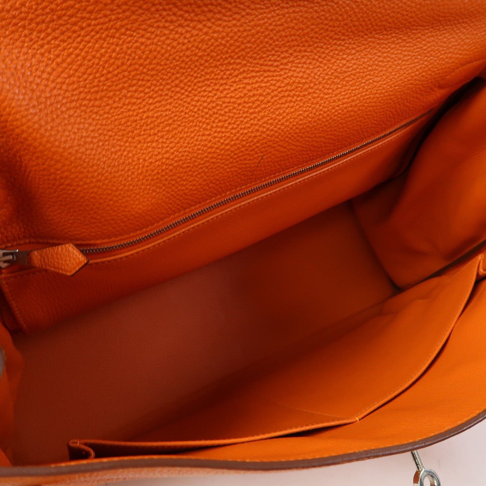 HERMES Togo Leather Kelly 40 Silver Buckle Hand Bag Orange