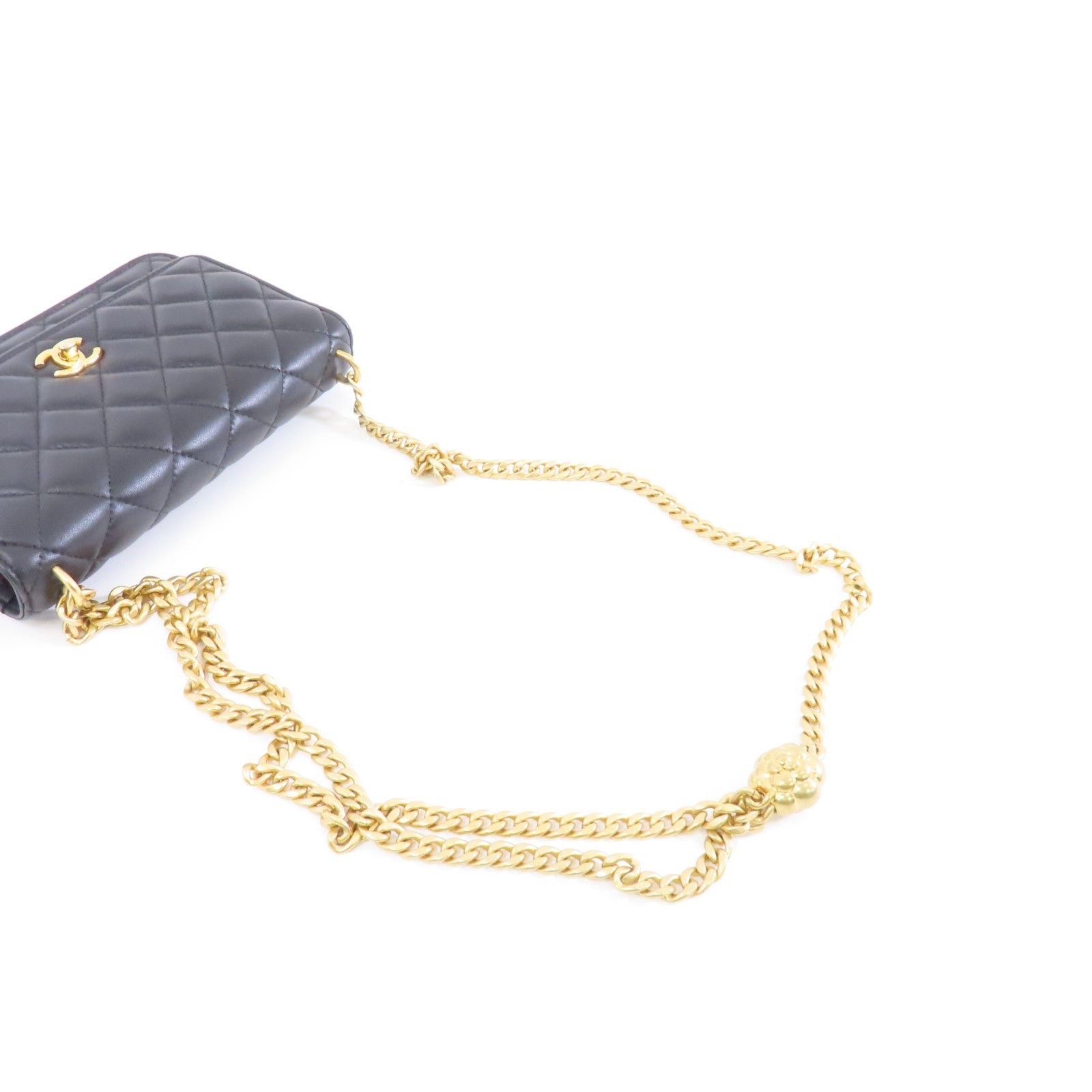 CHANEL 菱格羊皮皮革Wallet On Chain金扣鏈帶肩背袋黑色