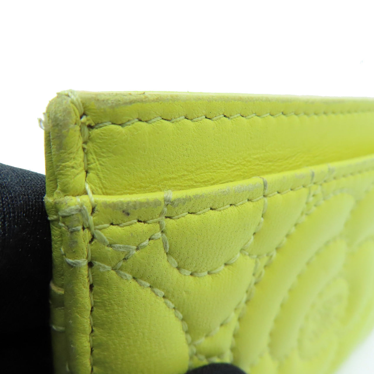 CHANEL cowhide leather Card Case card holder yellow