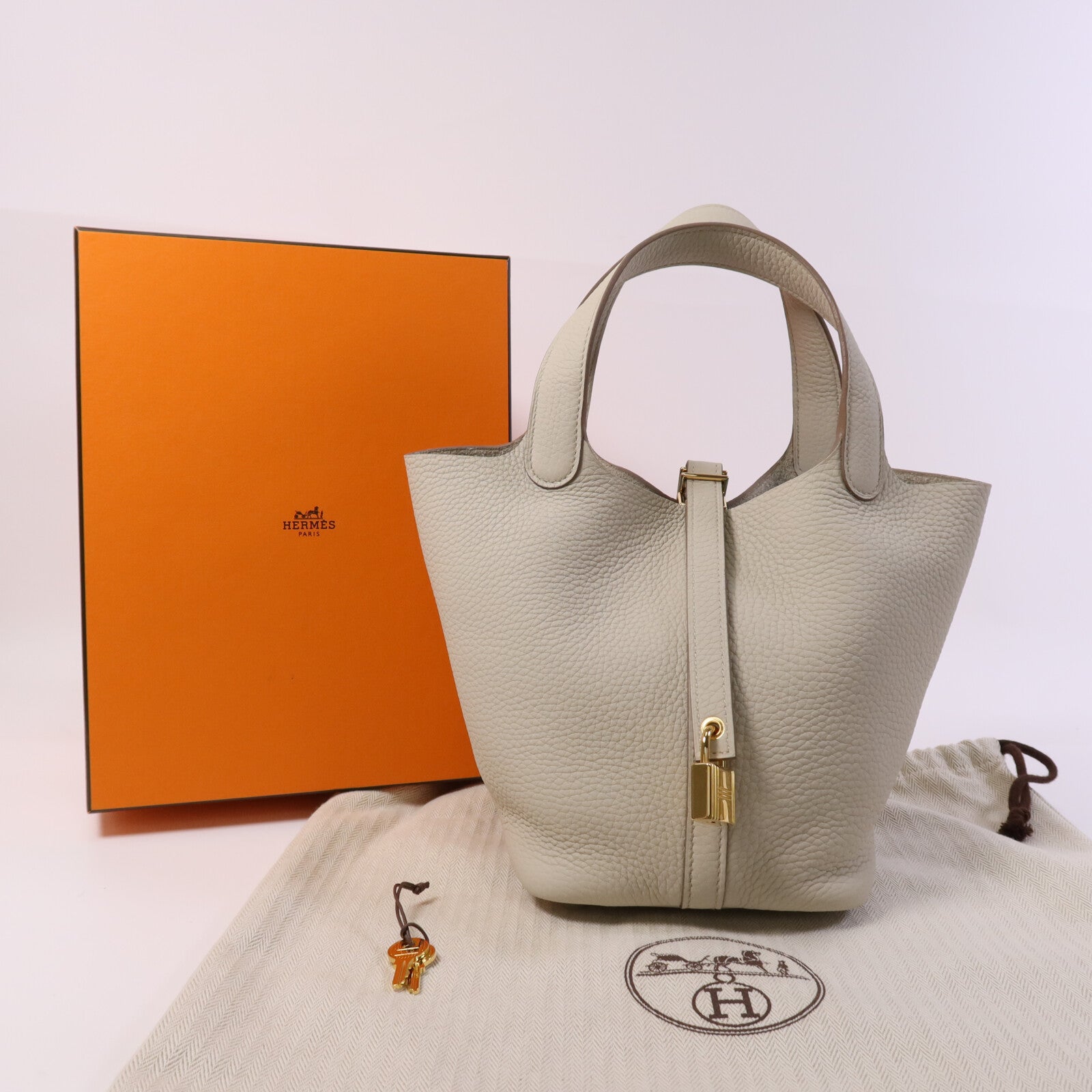 HERMES Clemence皮革Picotin PM金扣手挽袋Nata