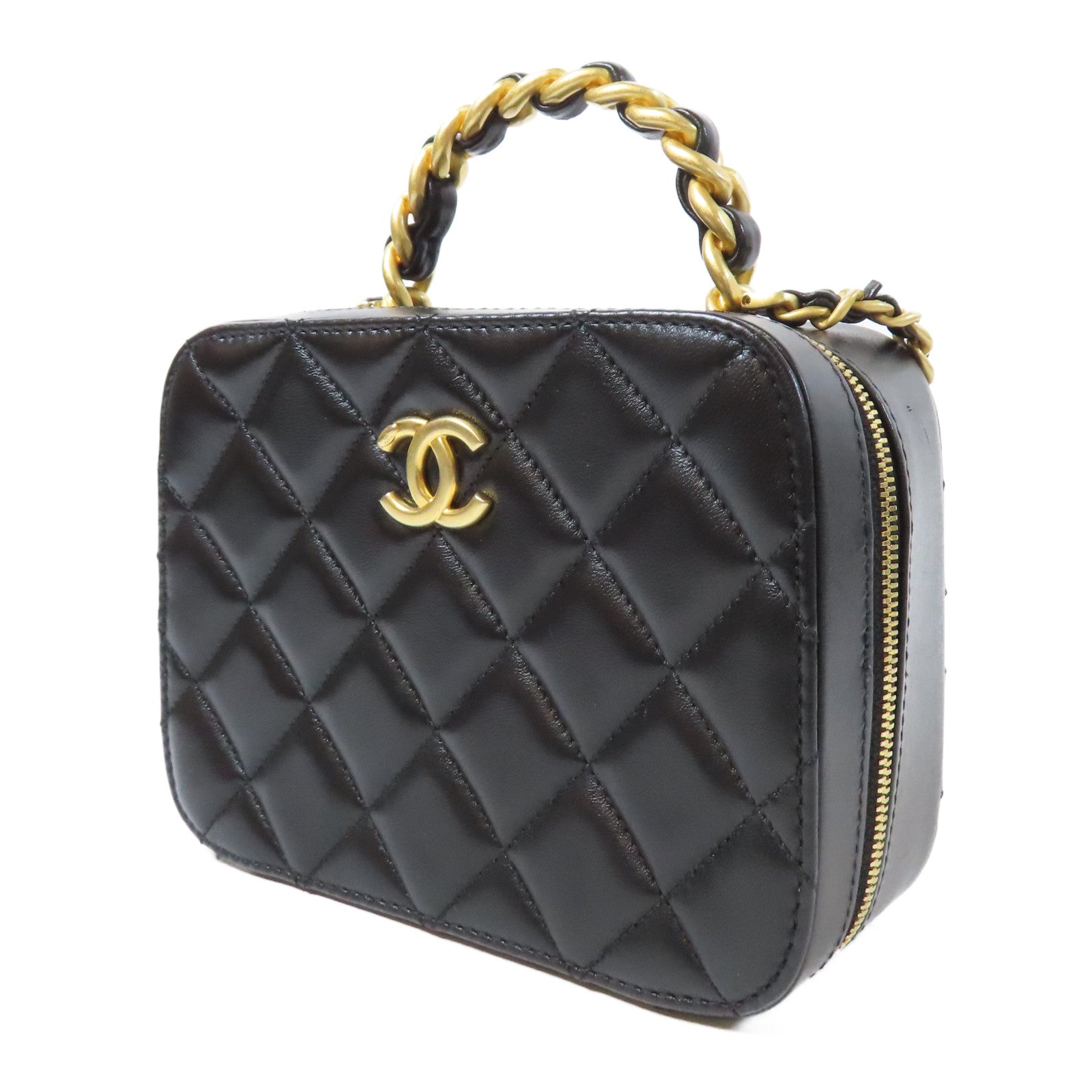 CHANEL 【激減優惠】菱格羊皮皮革Vanity Case金扣鏈帶手挽肩背兩用袋黑色