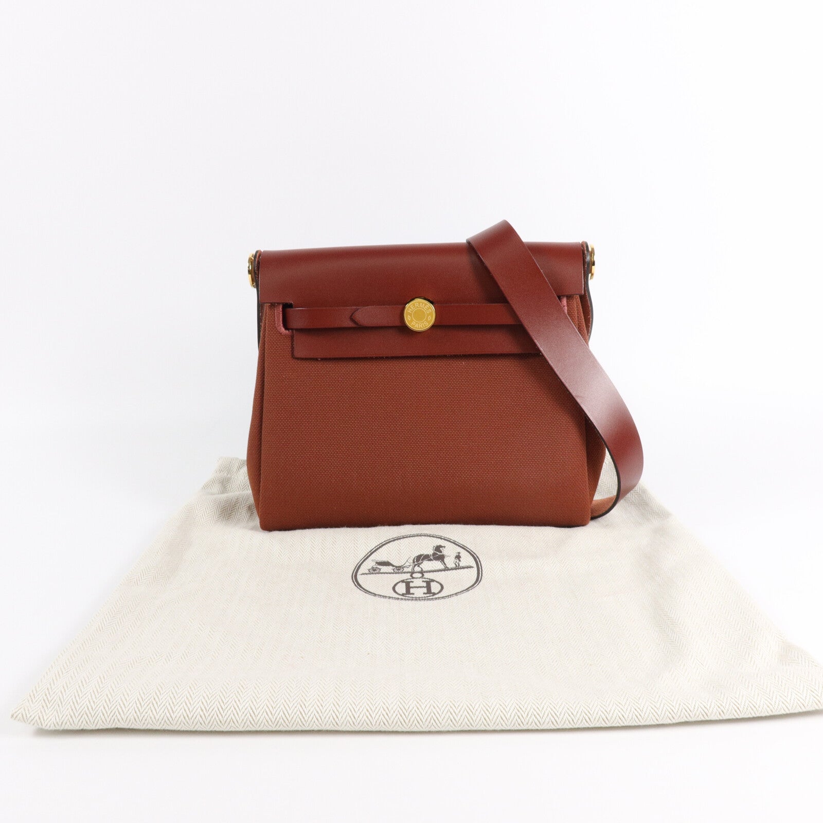 HERMES 帆布/皮革Mini Herbag肩背袋Rouge H