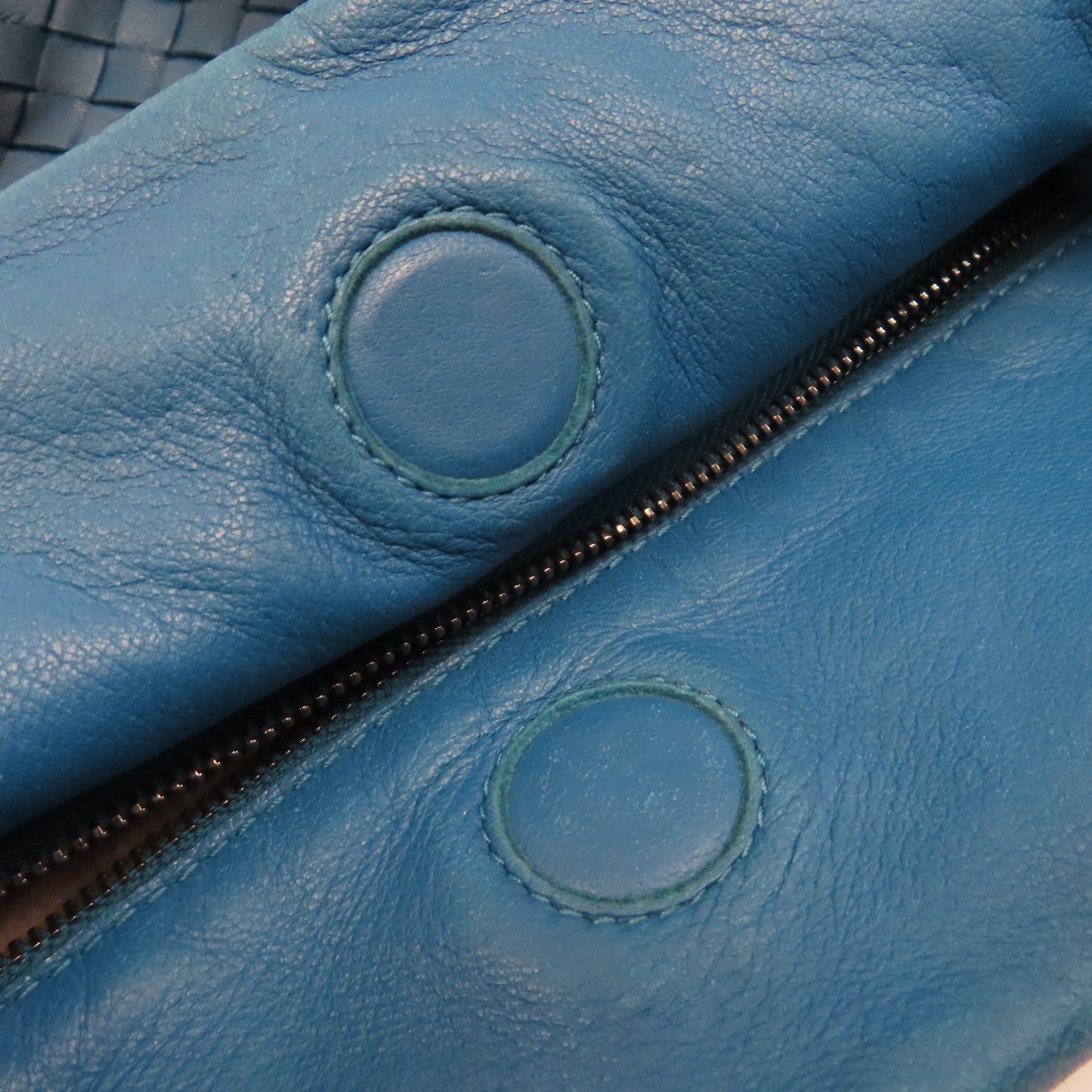 BOTTEGA VENETA 織紋皮革Shoulder Bag銀扣手挽袋藍色