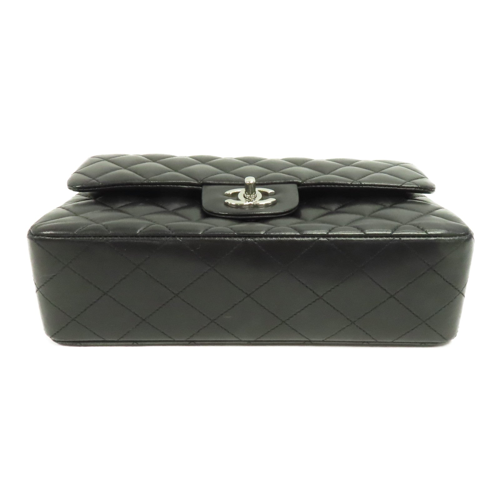 CHANEL 菱格羊皮皮革Classic Flap 23銀扣鏈帶肩背袋黑色