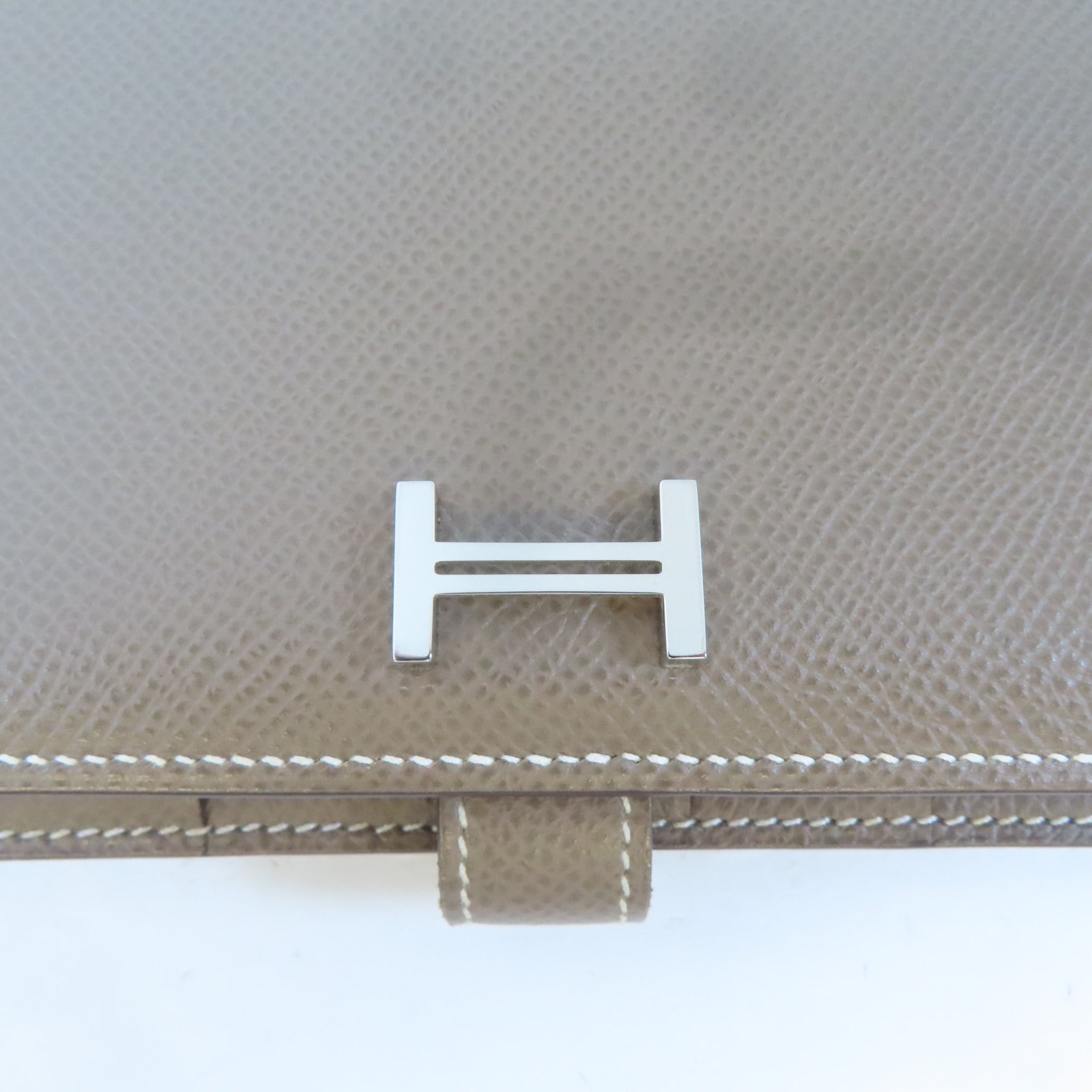 HERMES Epsom皮革Bearn Long Wallet銀扣長錢包Etoupe/灰色