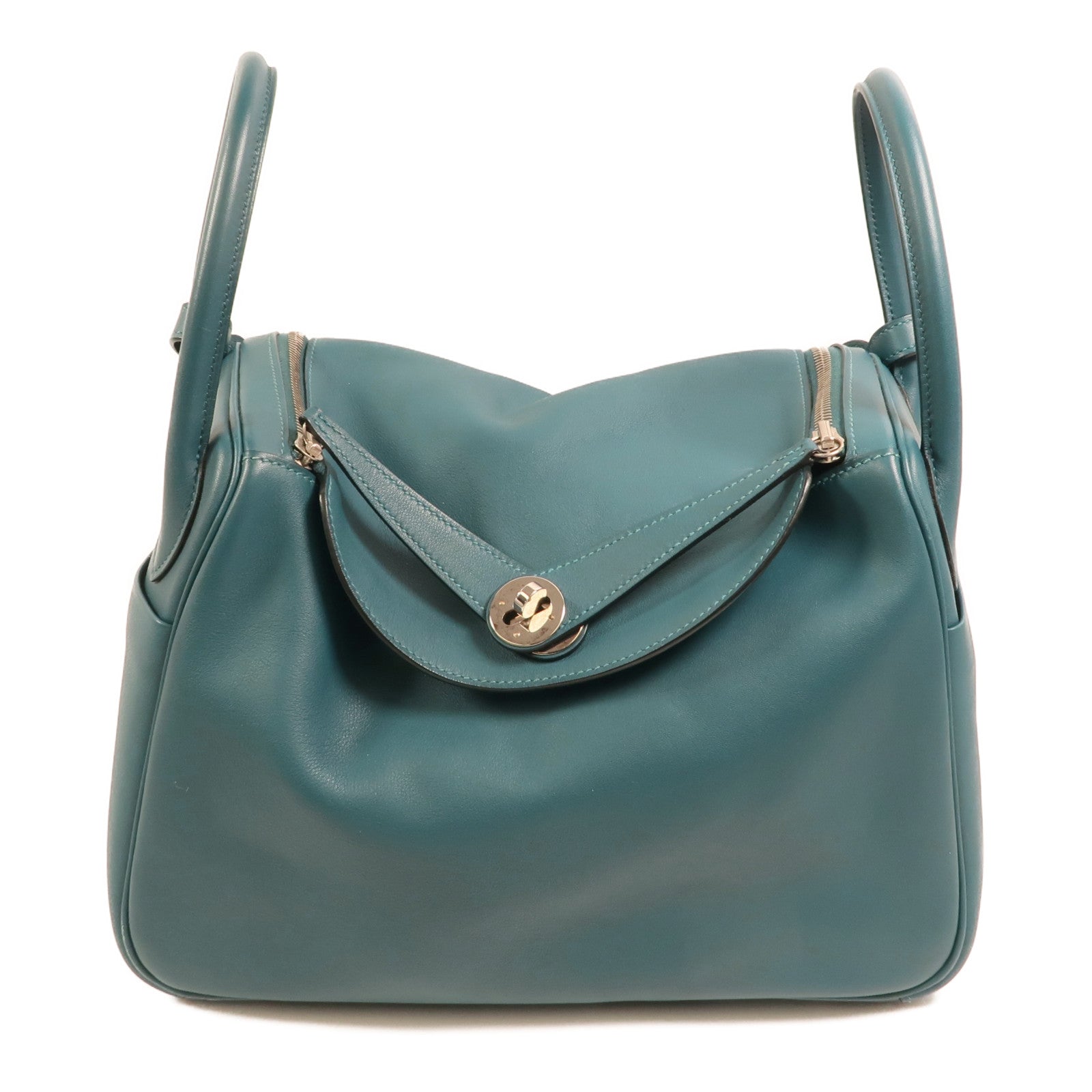 HERMES Swift皮革Lindy 30銀扣手挽肩背兩用袋Bleu De Galice