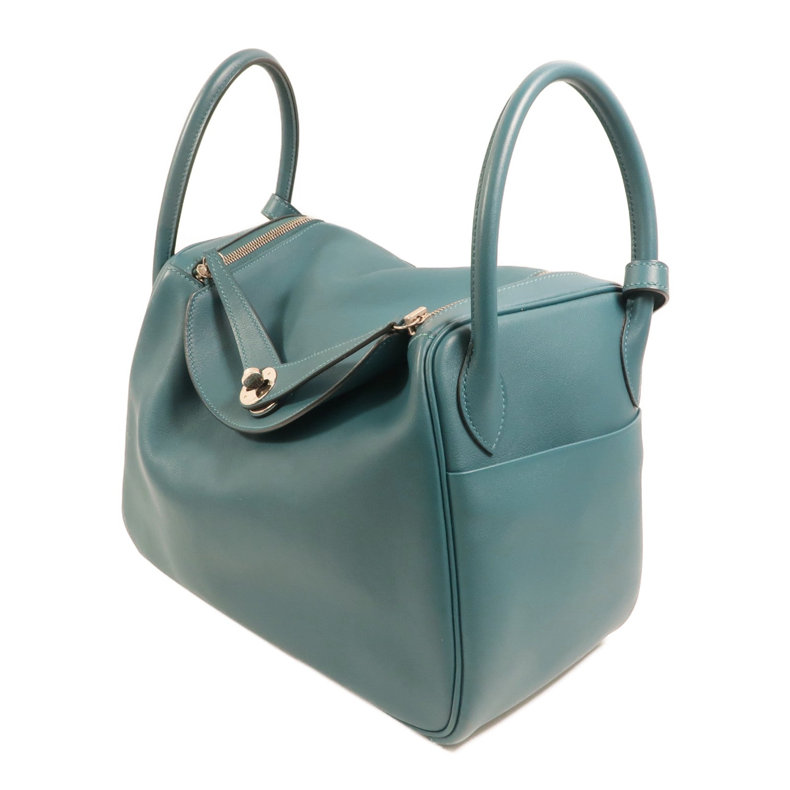 HERMES Swift皮革Lindy 30銀扣手挽肩背兩用袋Bleu De Galice
