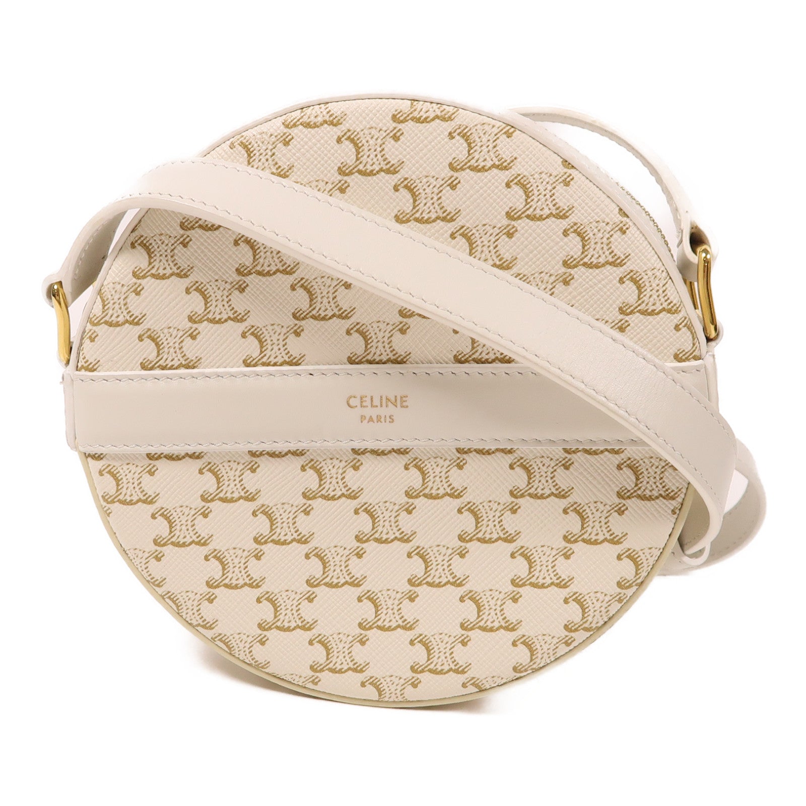 CELINE 塗層帆布/皮革Round Purse On Strap金扣肩背袋