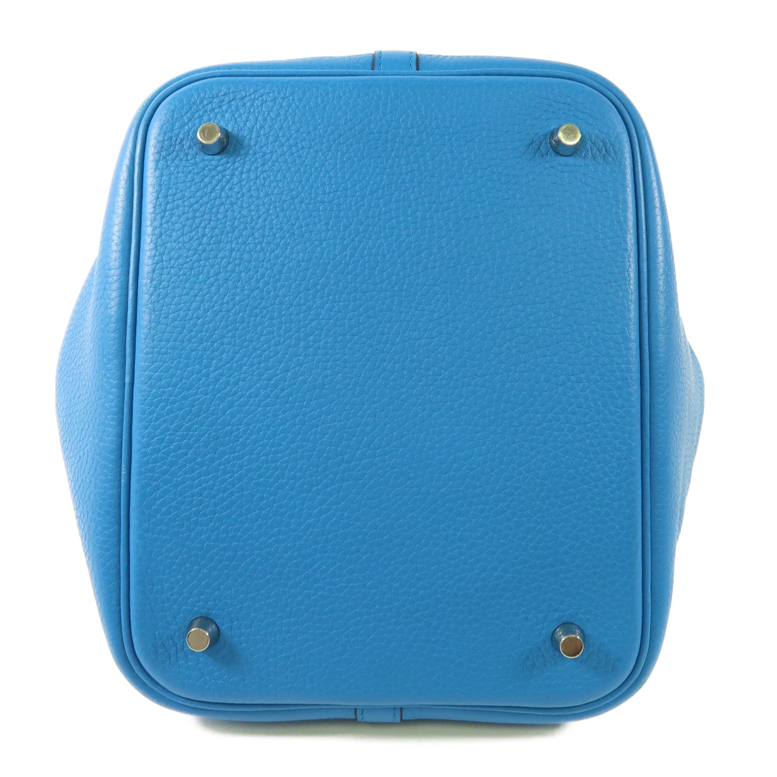 HERMES Clemence皮革Picotin MM銀扣肩背袋Bleu Zanzibar