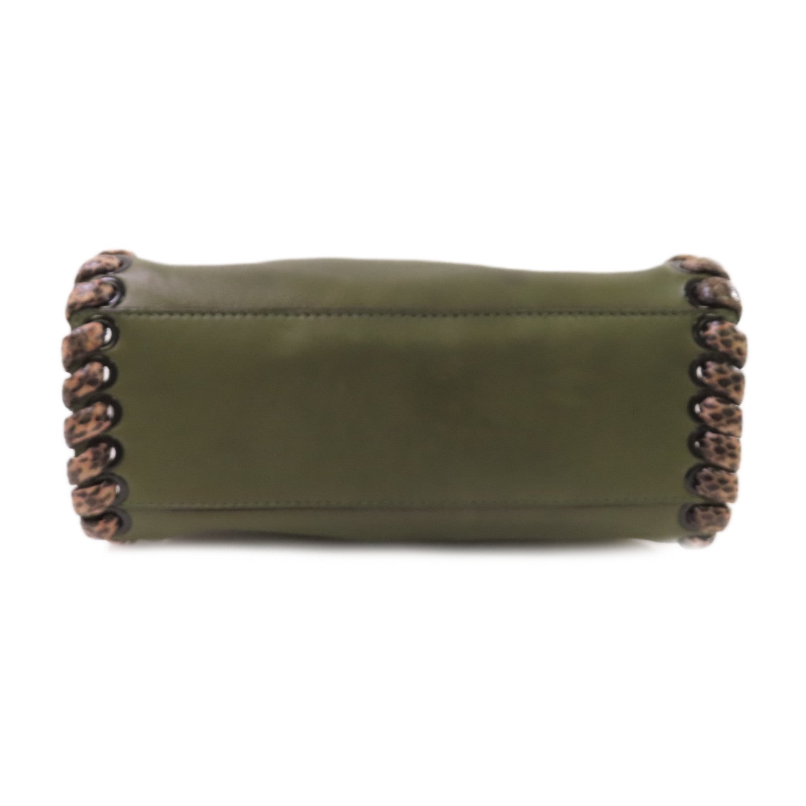 FENDI 牛皮皮革/蛇皮皮革Peekaboo Mini 2Way Shoulder Bag銀扣手挽肩背兩用袋綠色