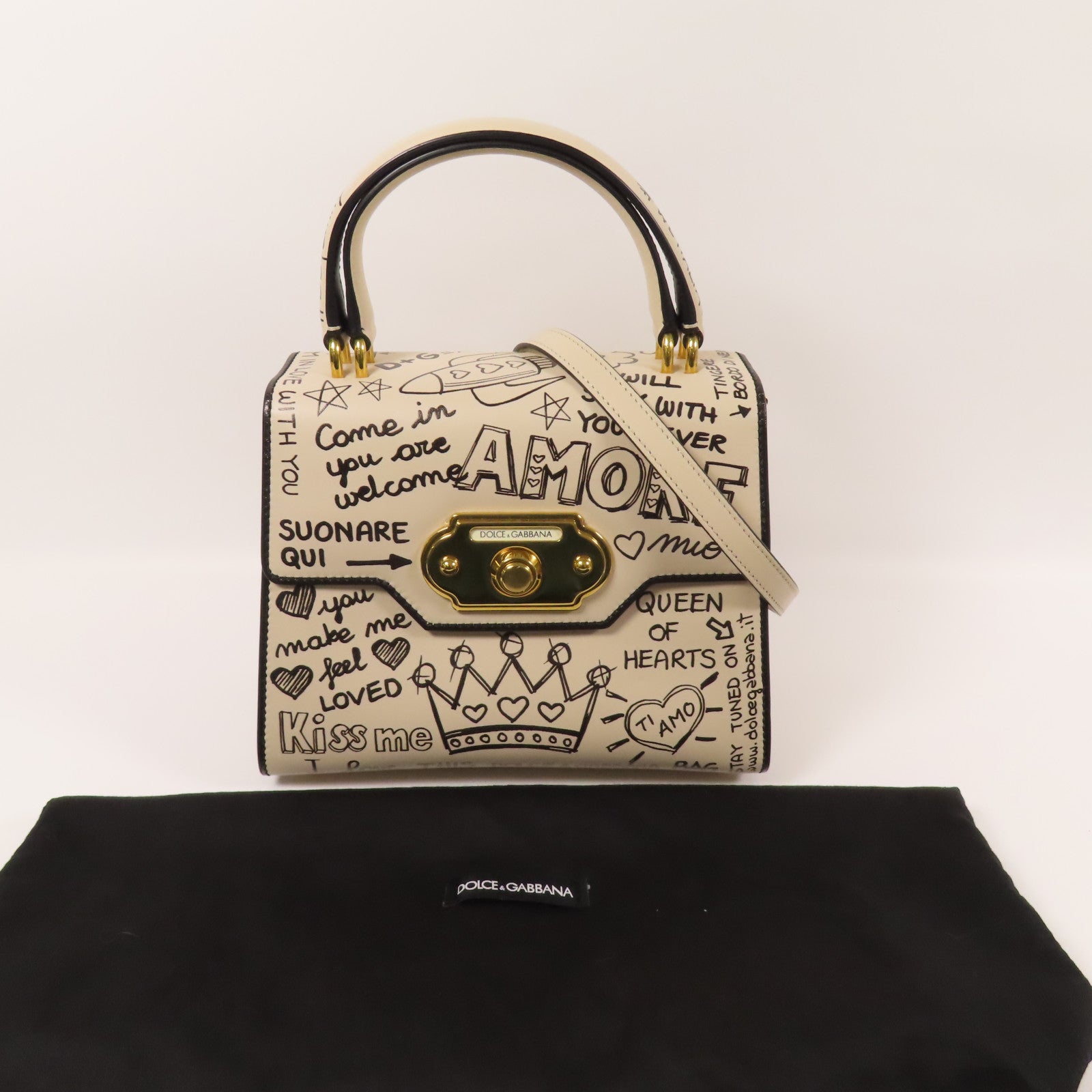 D&G 牛皮皮革2 Way Shoulder Bag金扣手挽肩背兩用袋