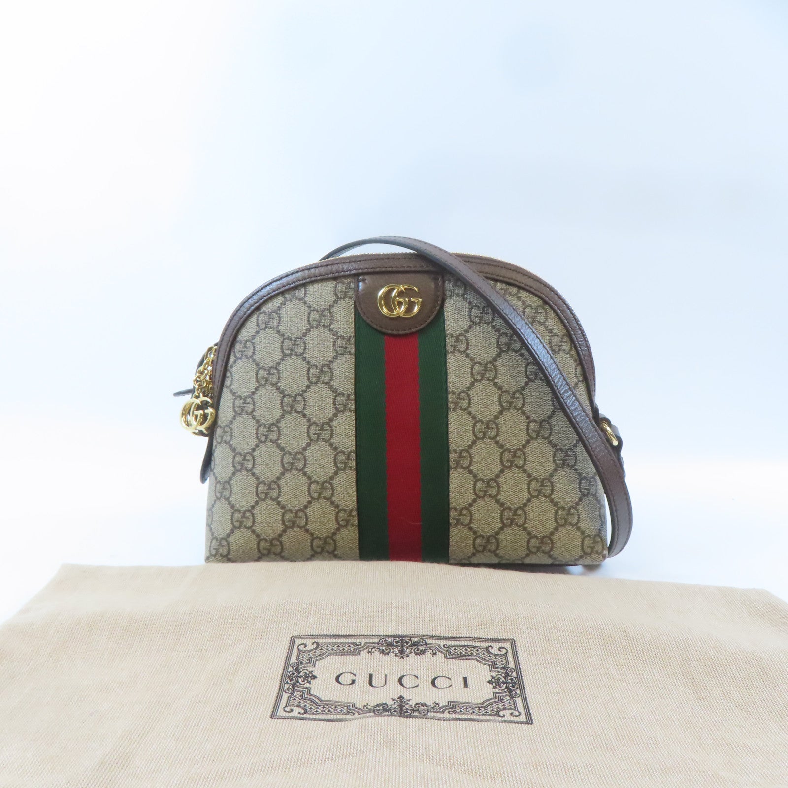 GUCCI 塗層帆布Ophidia GG金扣肩背袋啡色