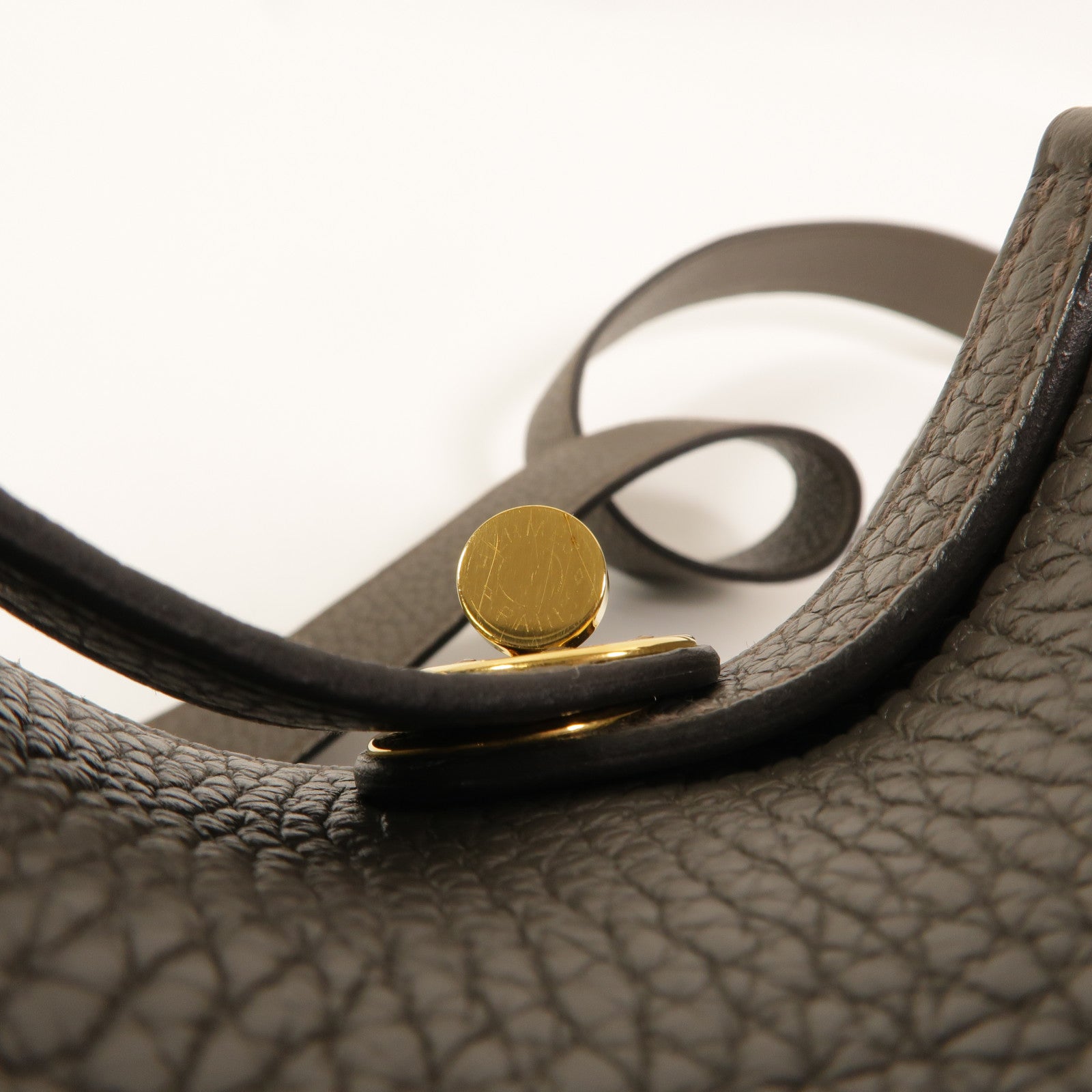HERMES Clemence皮革Mini Lindy金扣手挽肩背兩用袋Etain
