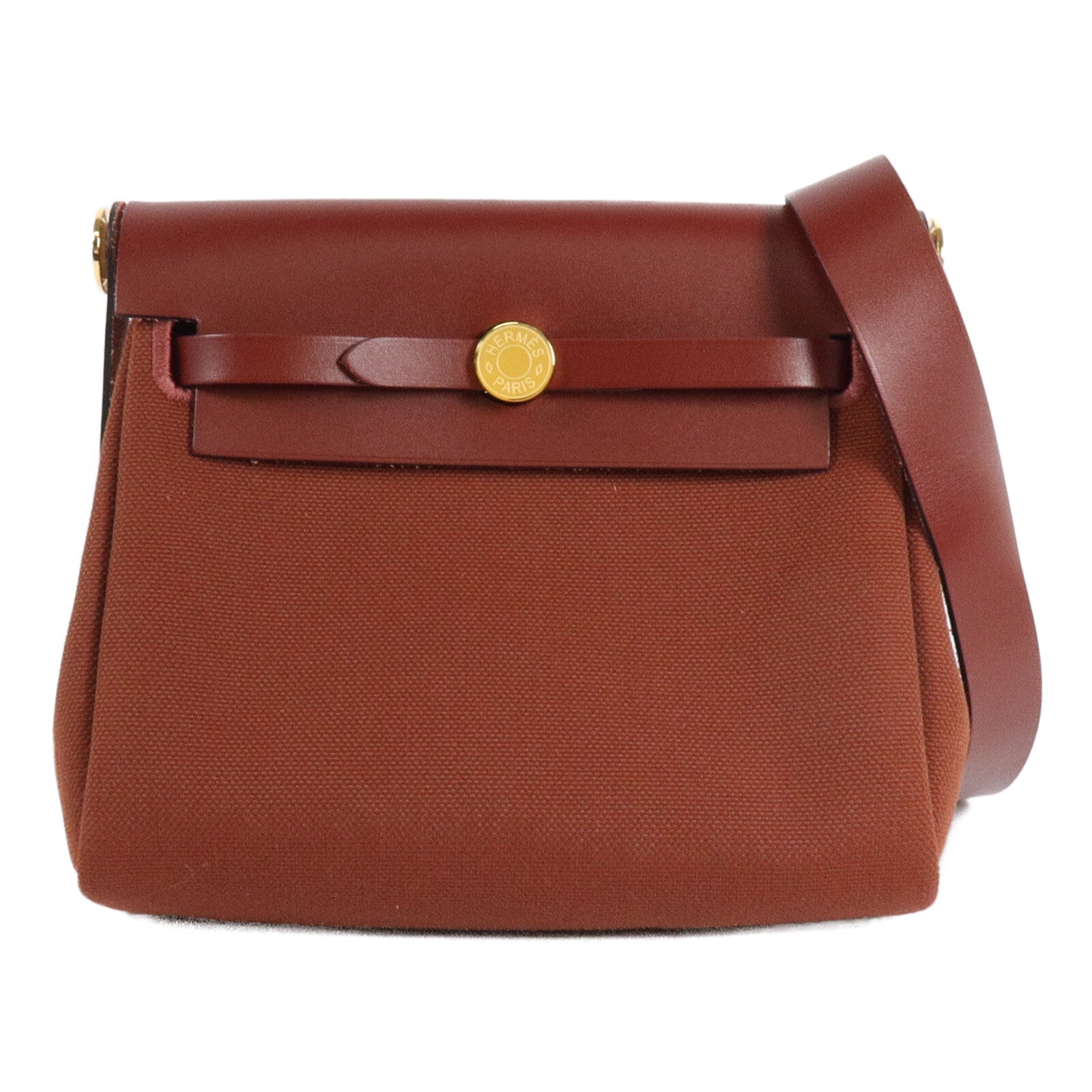 HERMES 帆布/皮革Mini Herbag肩背袋Rouge H