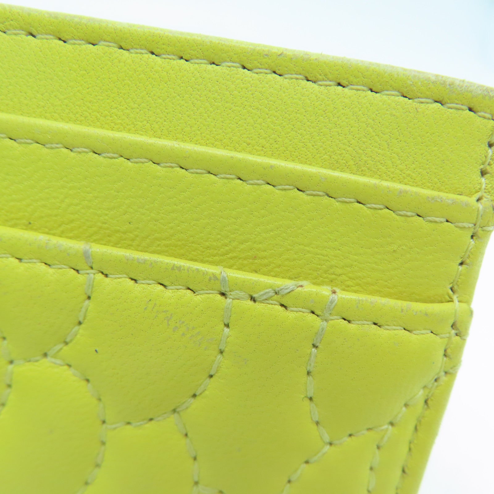 CHANEL cowhide leather Card Case card holder yellow