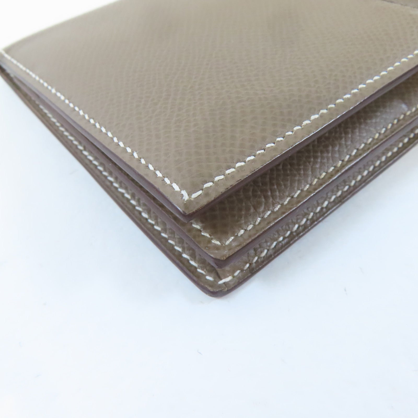 HERMES Epsom皮革Bearn Long Wallet銀扣長錢包Etoupe/灰色