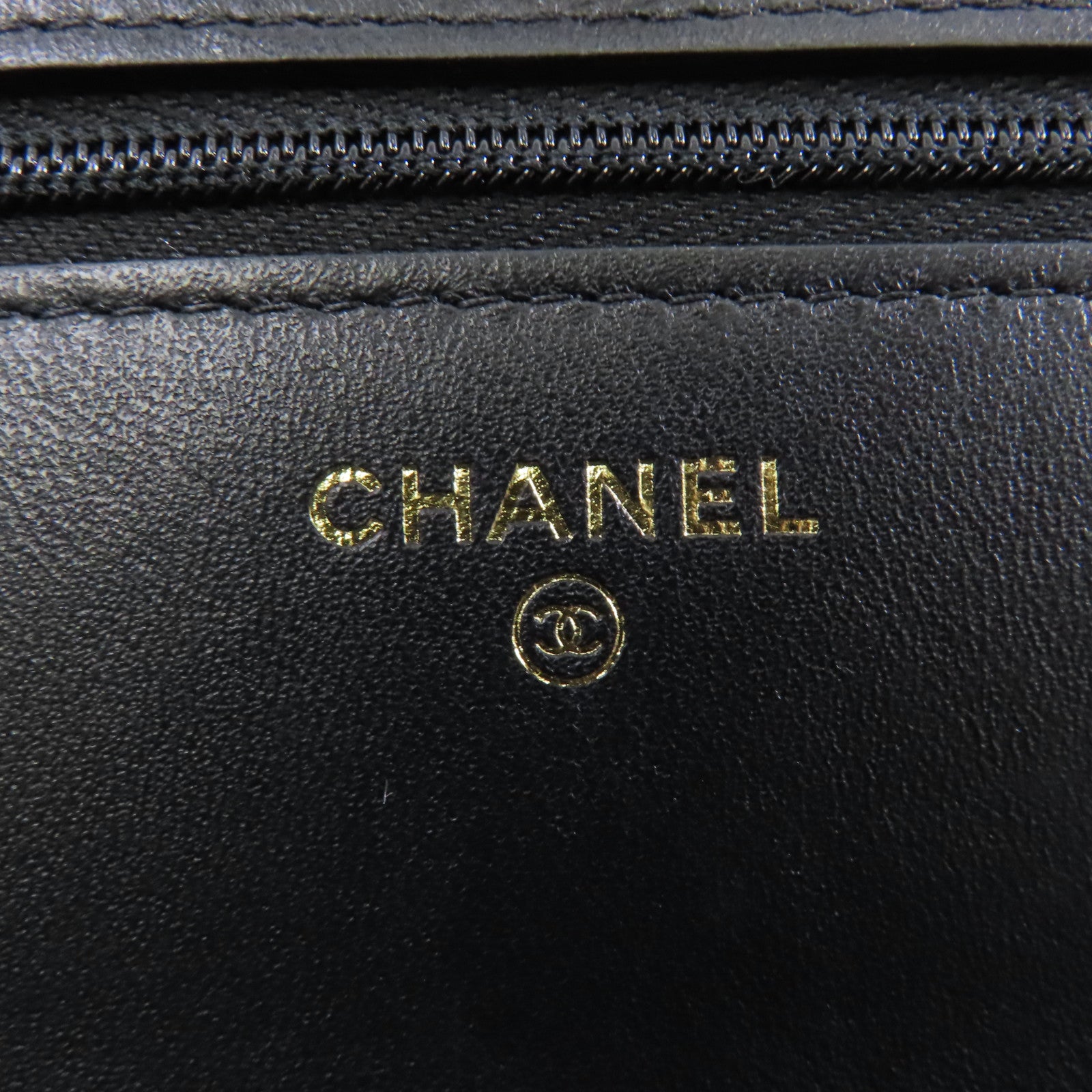 CHANEL 菱格羊皮皮革Wallet On Chain金扣鏈帶肩背袋黑色