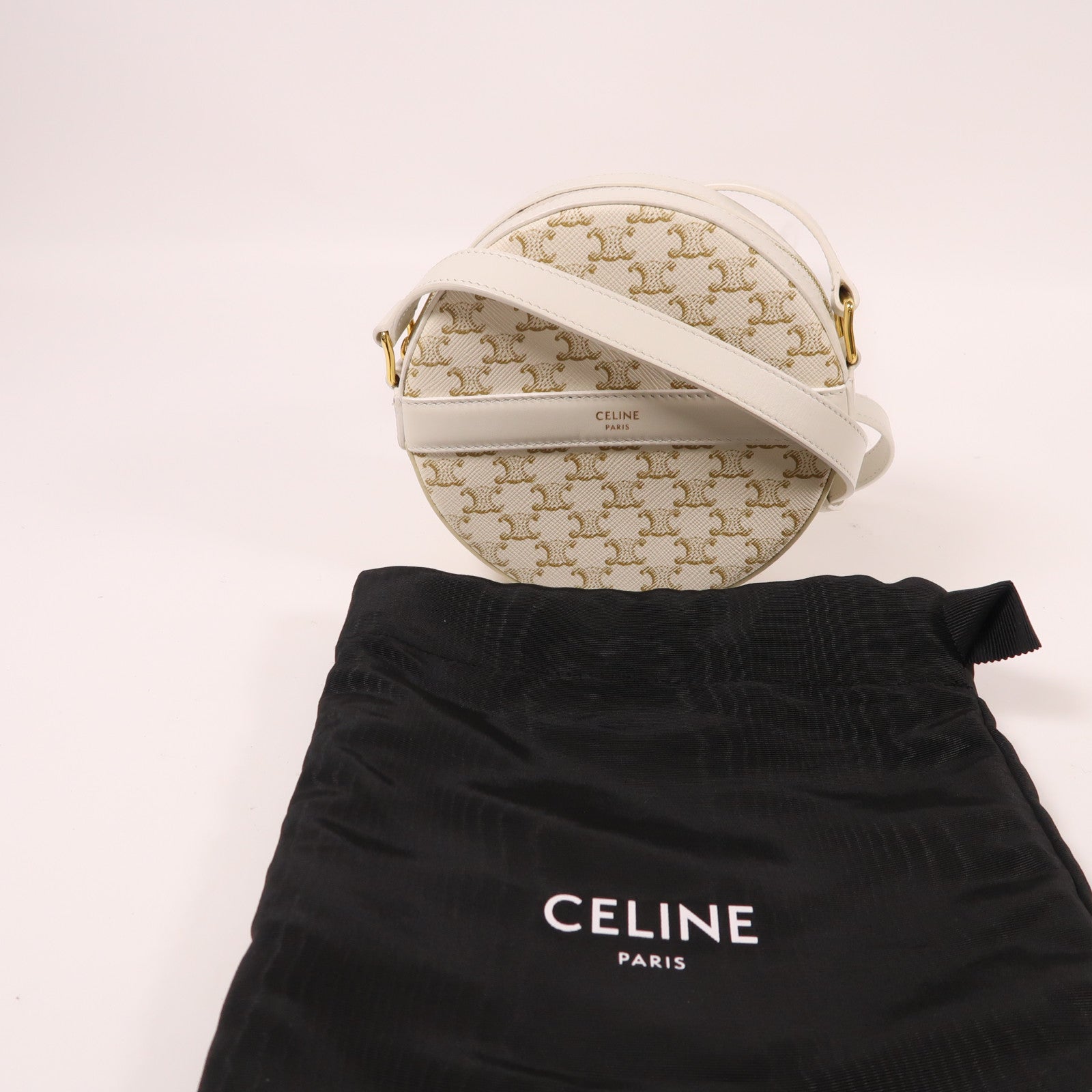 CELINE 塗層帆布/皮革Round Purse On Strap金扣肩背袋