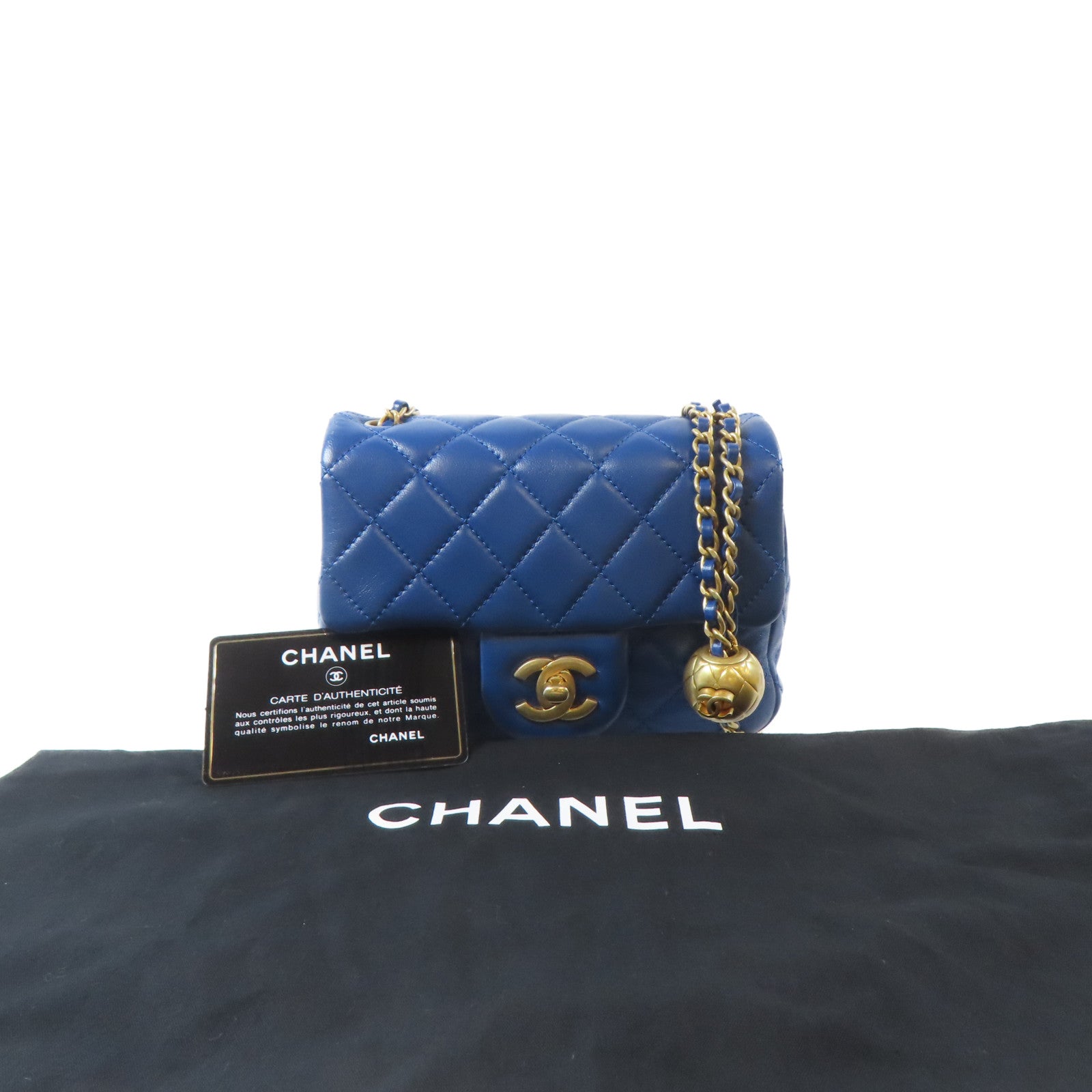 CHANEL 菱格羊皮皮革Chain Shoulder Bag金扣鏈帶肩背袋藍色