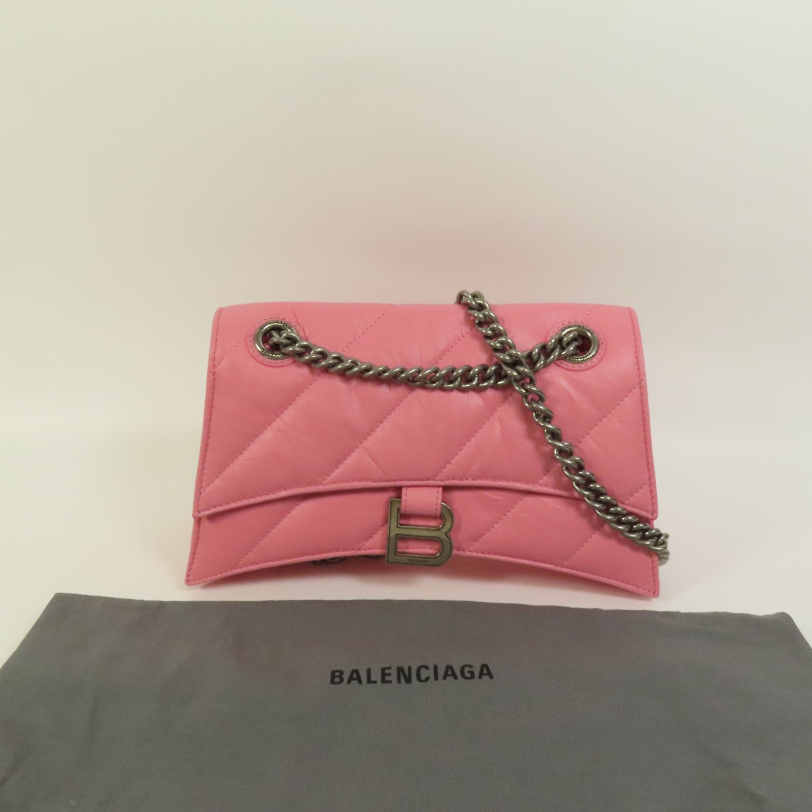 BALENCIAGA 牛皮皮革Crush Small銀扣鏈帶肩背袋