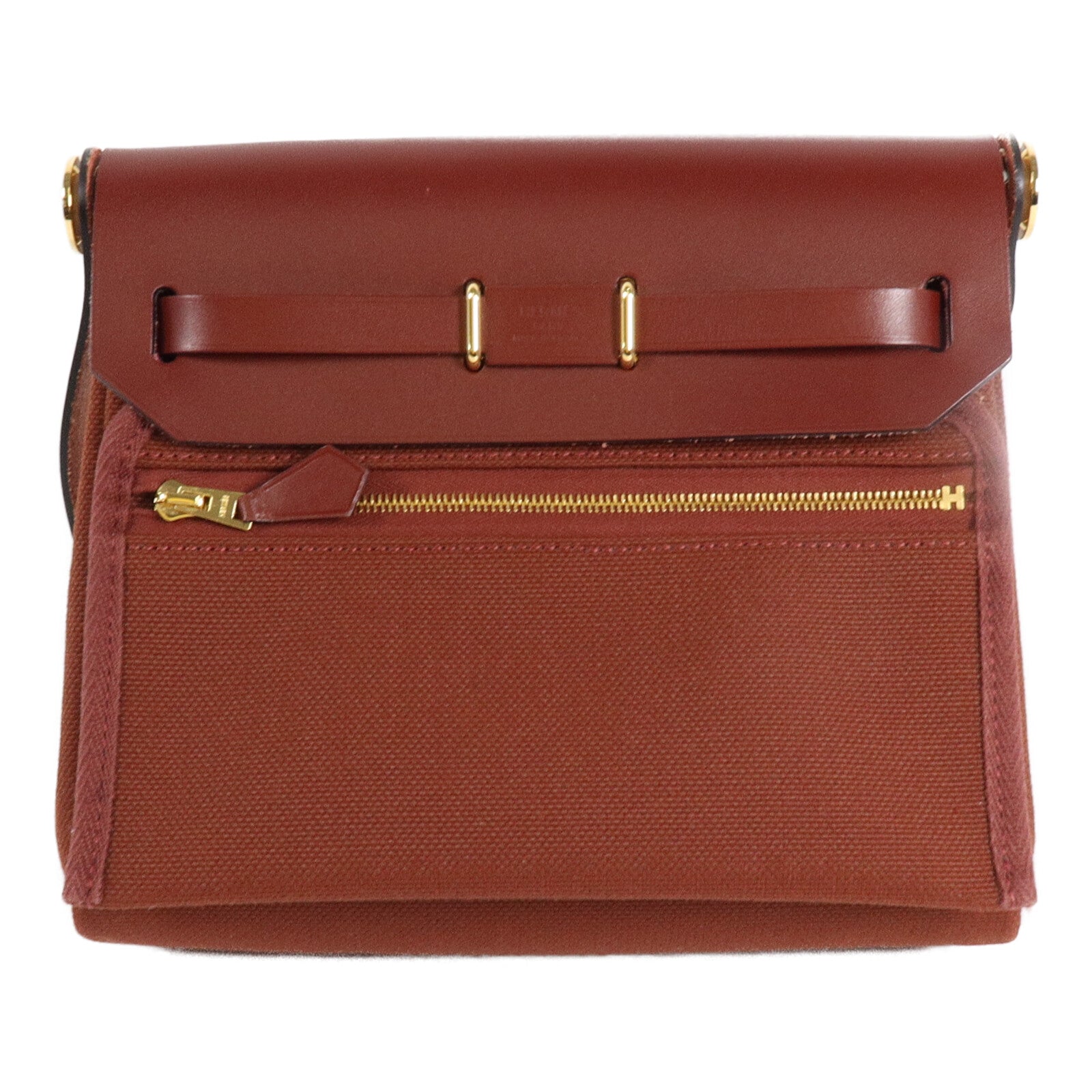 HERMES 帆布/皮革Mini Herbag肩背袋Rouge H