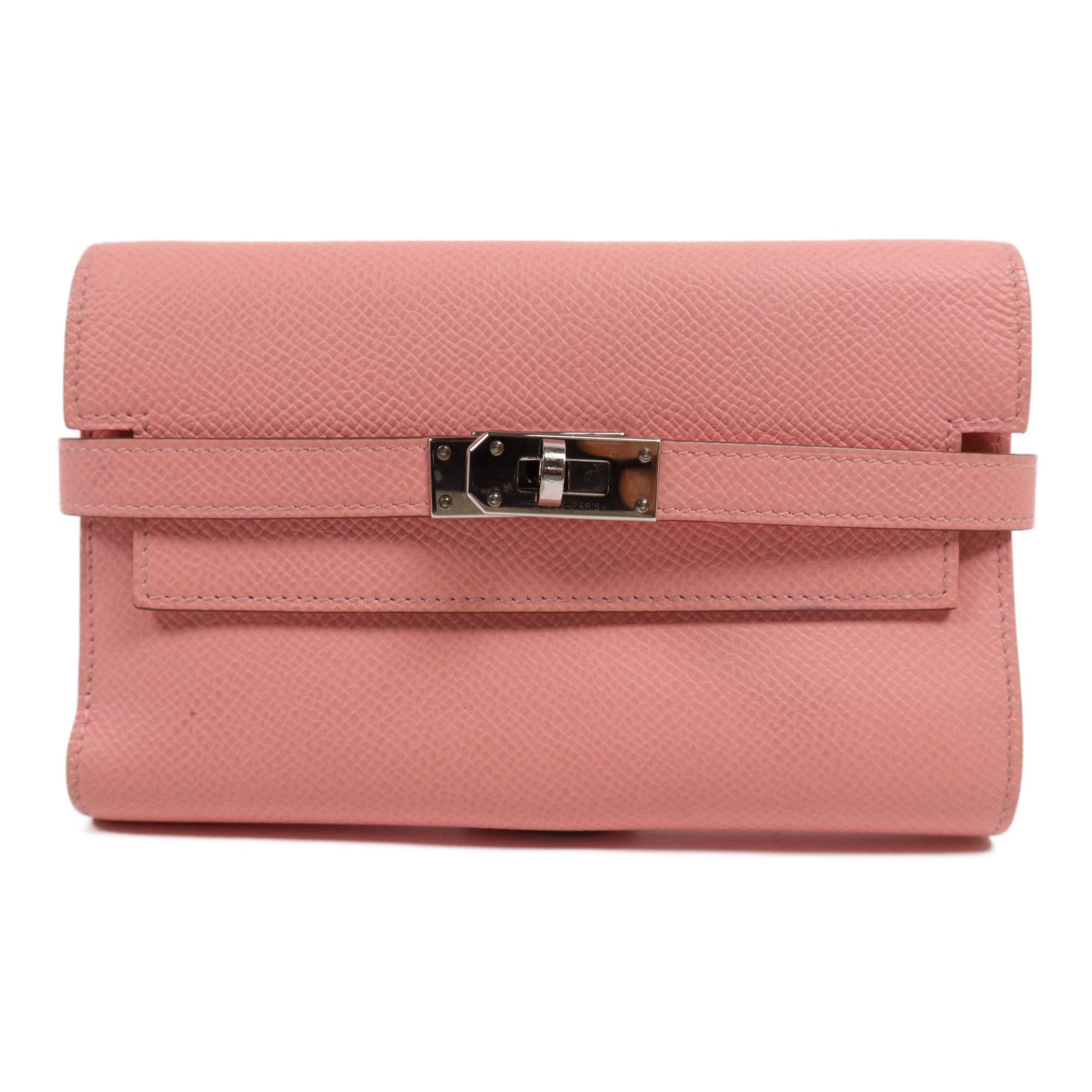HERMES Epsom皮革Kelly Wallet銀扣長錢包Rose Confetti