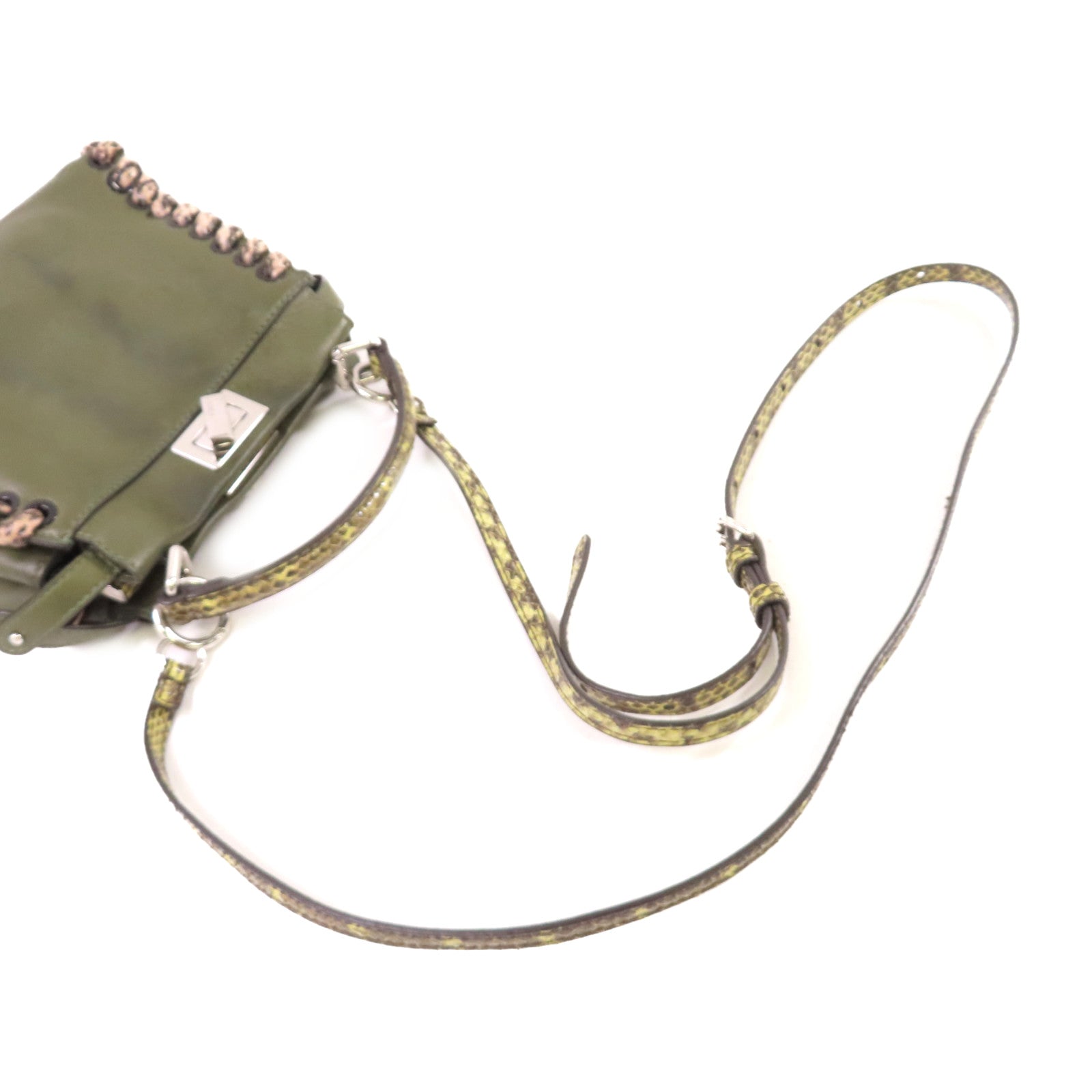 FENDI 牛皮皮革/蛇皮皮革Peekaboo Mini 2Way Shoulder Bag銀扣手挽肩背兩用袋綠色