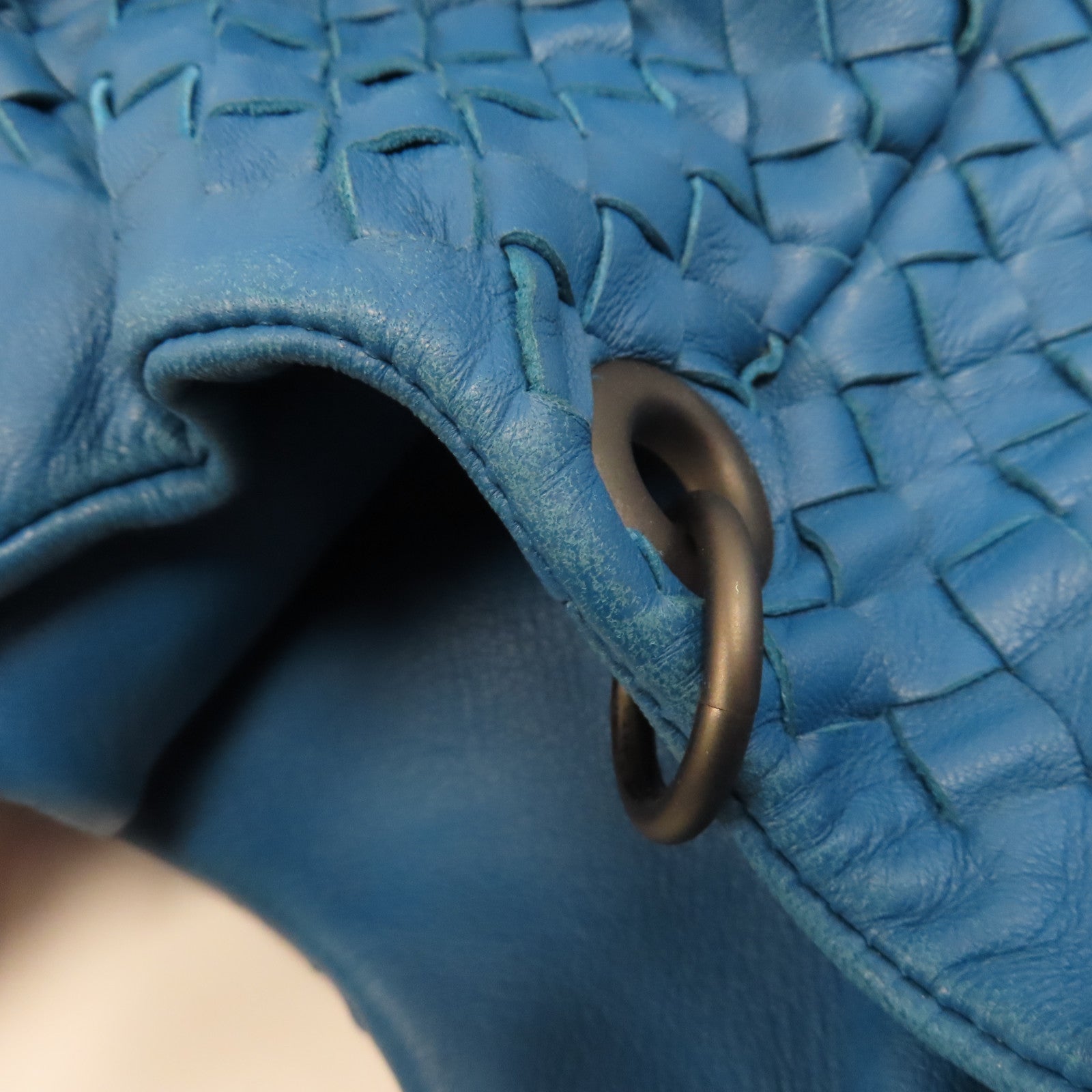 BOTTEGA VENETA 織紋皮革Shoulder Bag銀扣手挽袋藍色