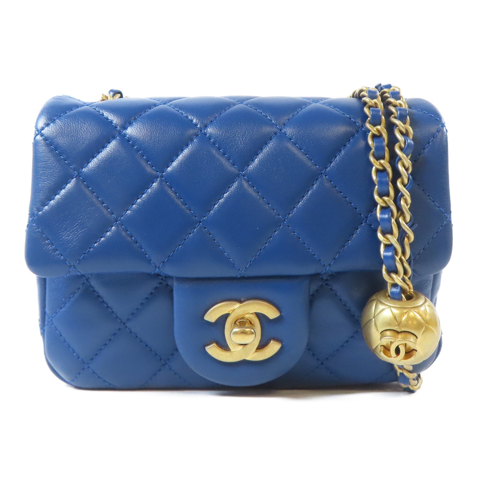 CHANEL 菱格羊皮皮革Chain Shoulder Bag金扣鏈帶肩背袋藍色