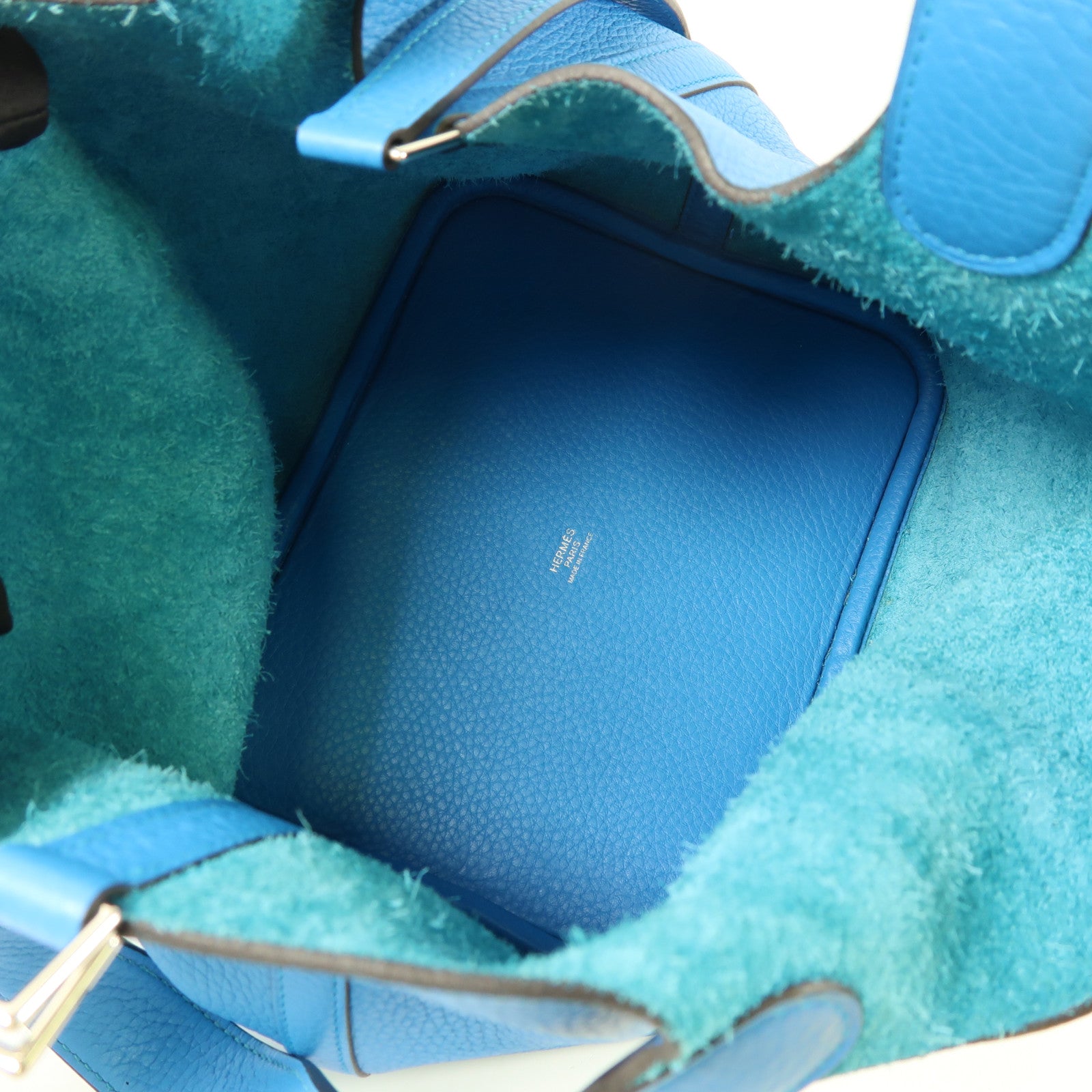 HERMES Clemence皮革Picotin MM銀扣肩背袋Bleu Zanzibar