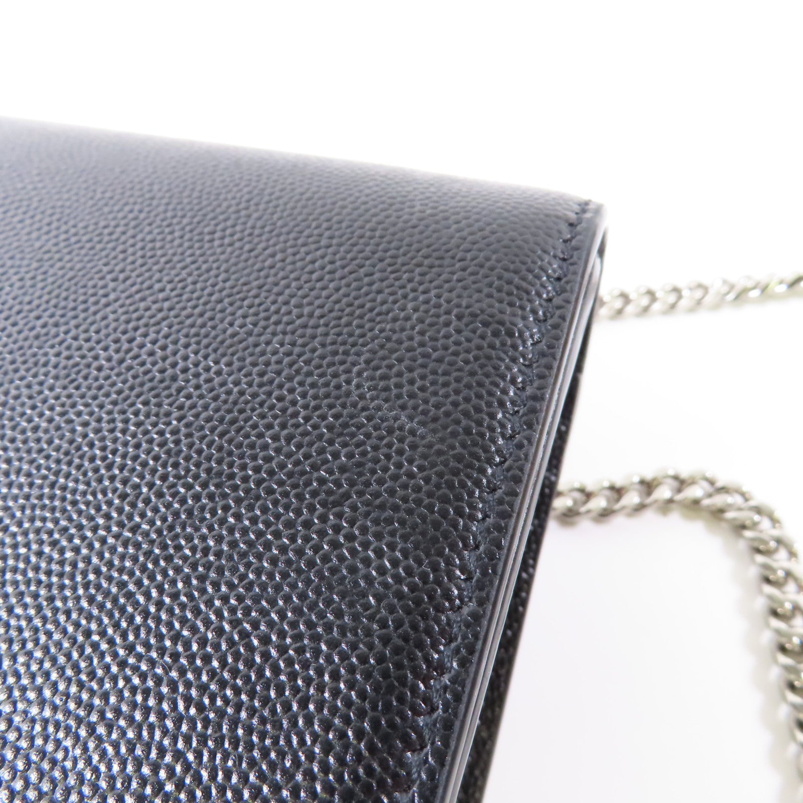 YVES SAINT LAURENT 牛皮皮革Chain Shoulder Bag銀扣鏈帶肩背袋