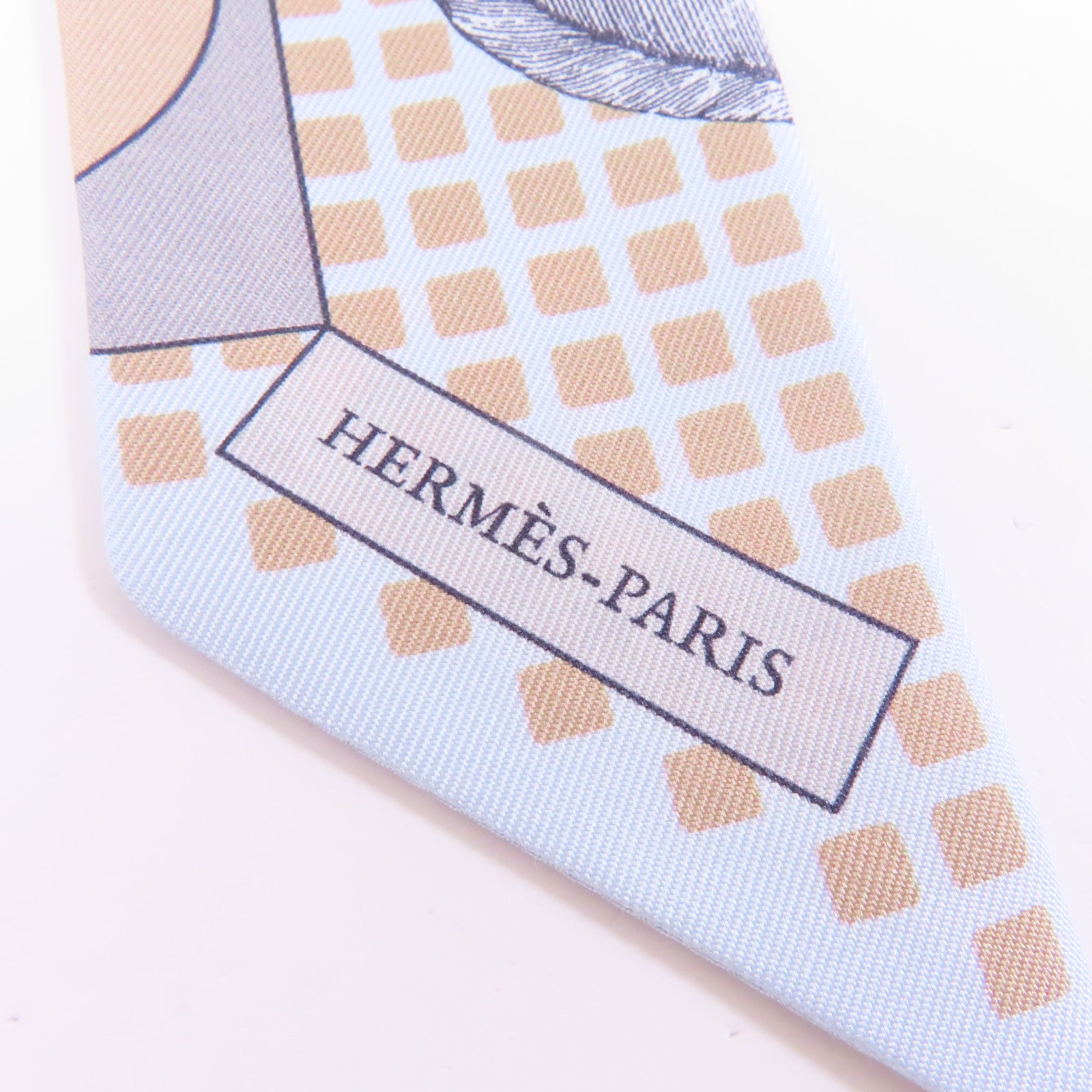 HERMES 絲質Twilly絲巾淺藍色/橙色/米色