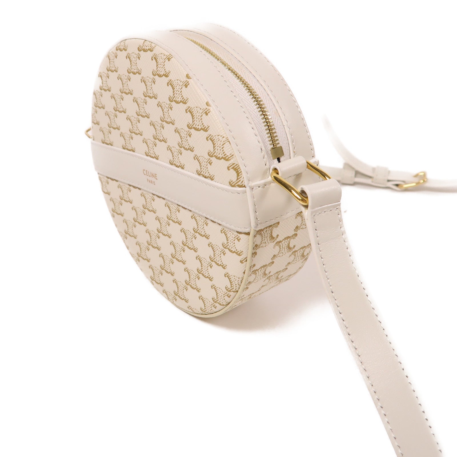 CELINE 塗層帆布/皮革Round Purse On Strap金扣肩背袋