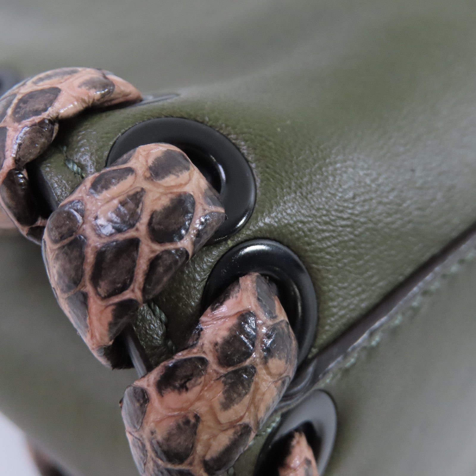 FENDI 牛皮皮革/蛇皮皮革Peekaboo Mini 2Way Shoulder Bag銀扣手挽肩背兩用袋綠色