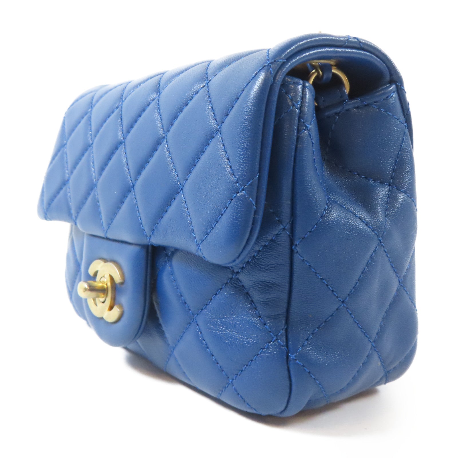CHANEL 菱格羊皮皮革Chain Shoulder Bag金扣鏈帶肩背袋藍色