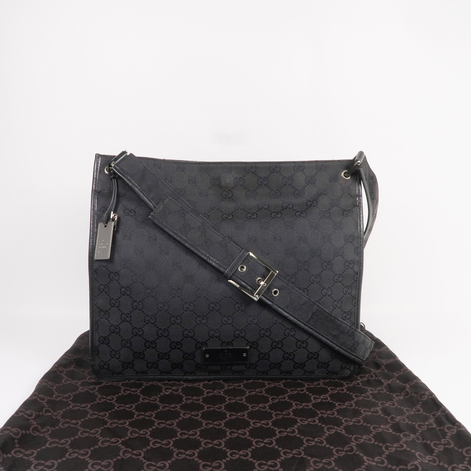 GUCCI 帆布Shoulder Bag銀扣肩背袋