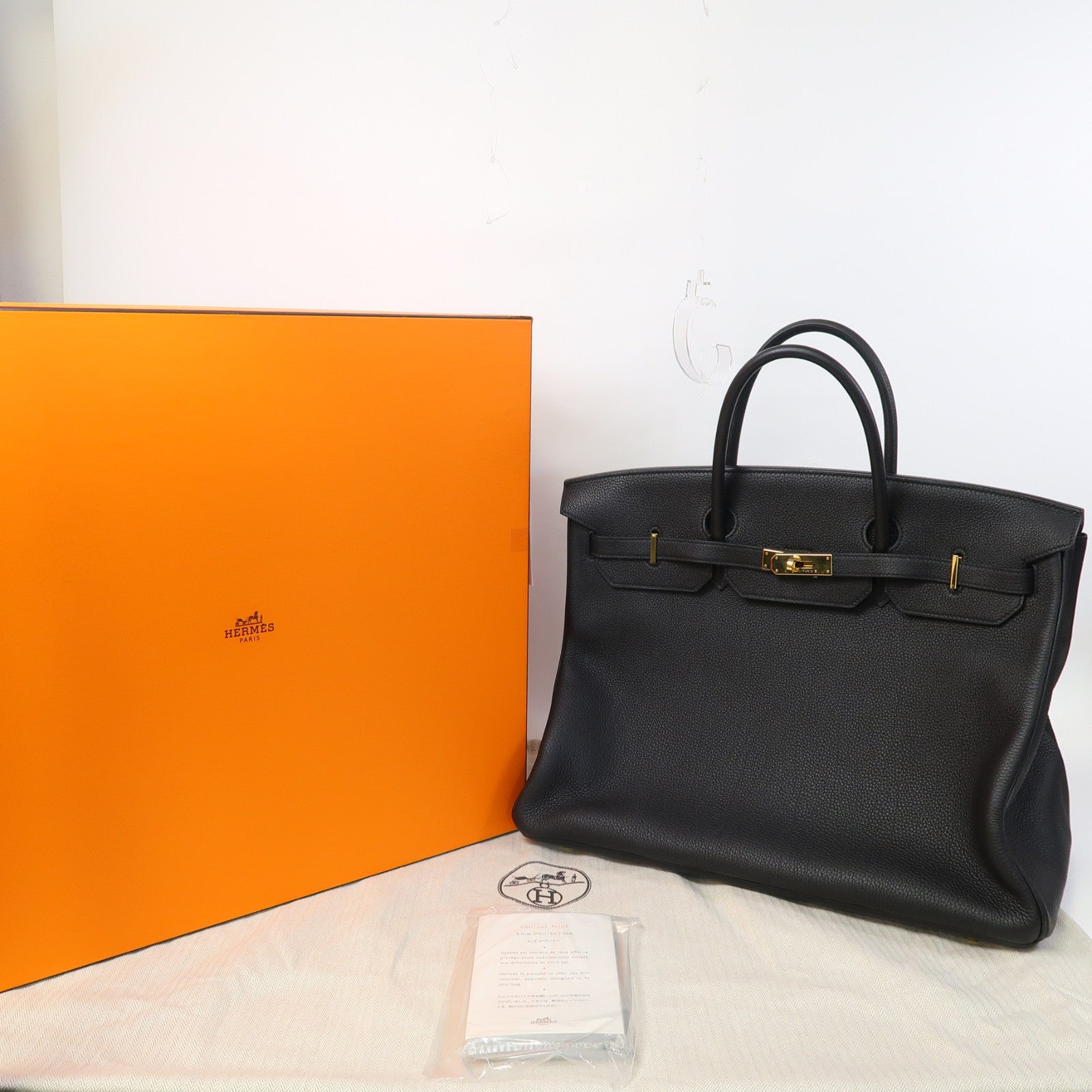 HERMES Clemence皮革Birkin 40金扣手挽袋黑色