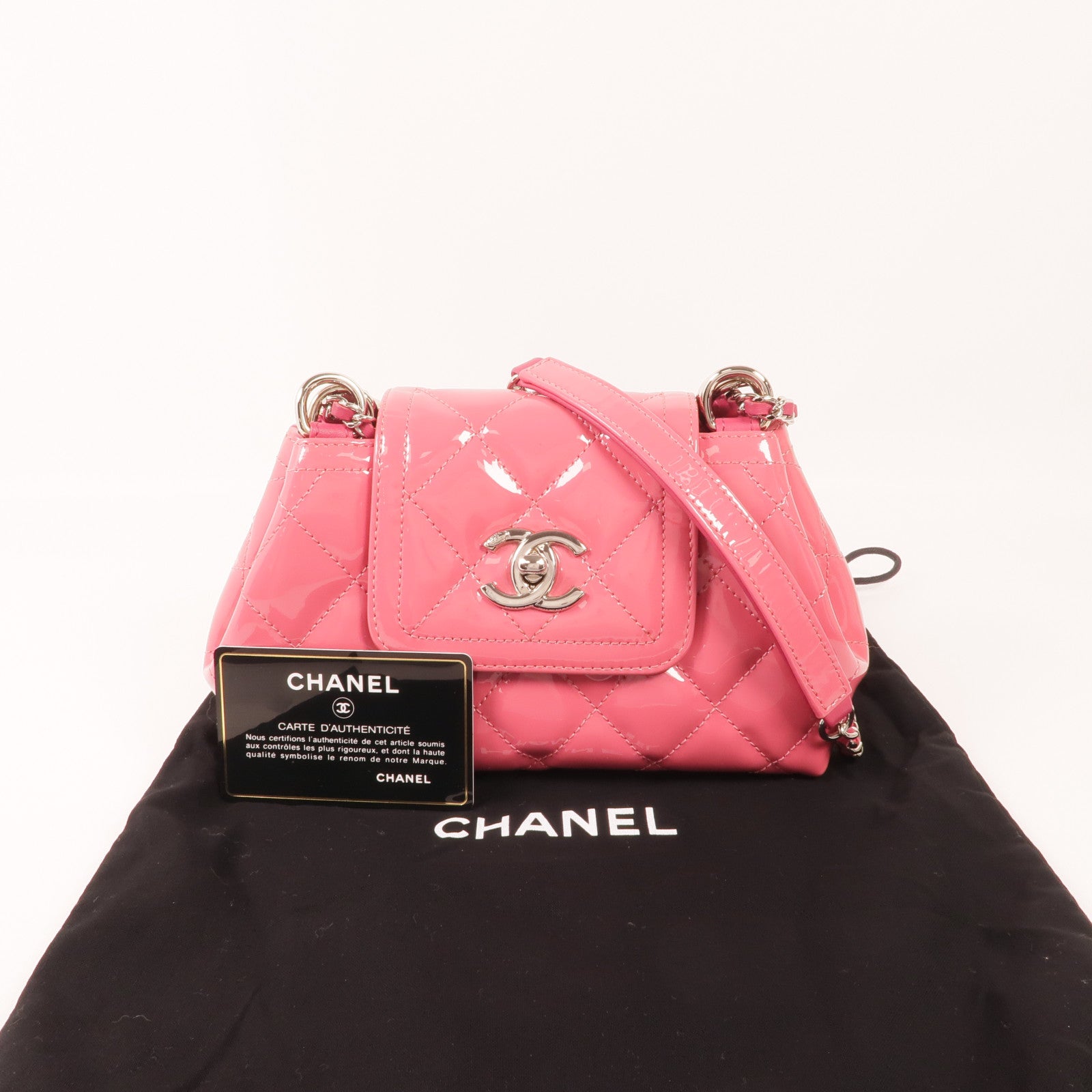 CHANEL 漆皮皮革Chain Shoulder銀扣鏈帶肩背袋