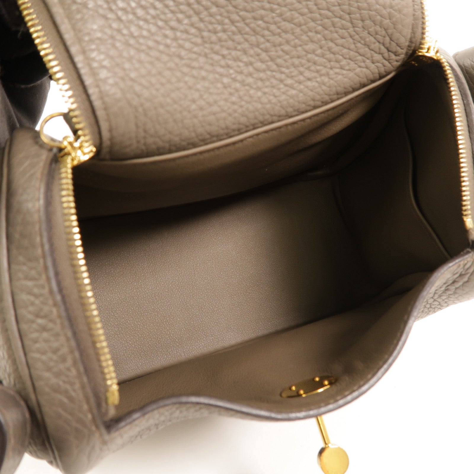 HERMES Clemence皮革Mini Lindy金扣手挽肩背兩用袋Etain