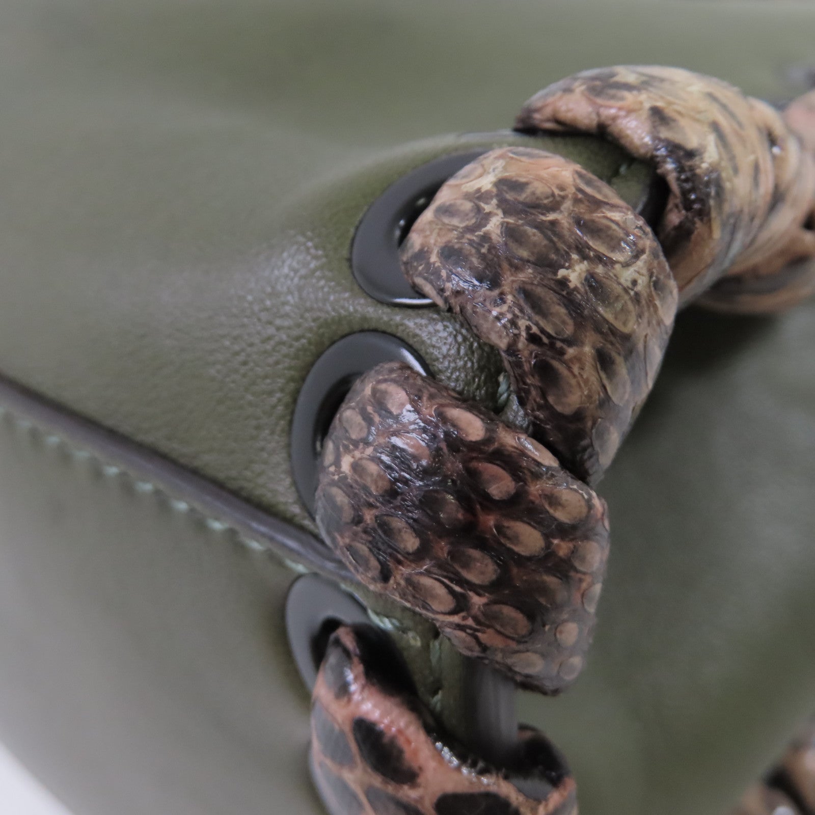 FENDI 牛皮皮革/蛇皮皮革Peekaboo Mini 2Way Shoulder Bag銀扣手挽肩背兩用袋綠色