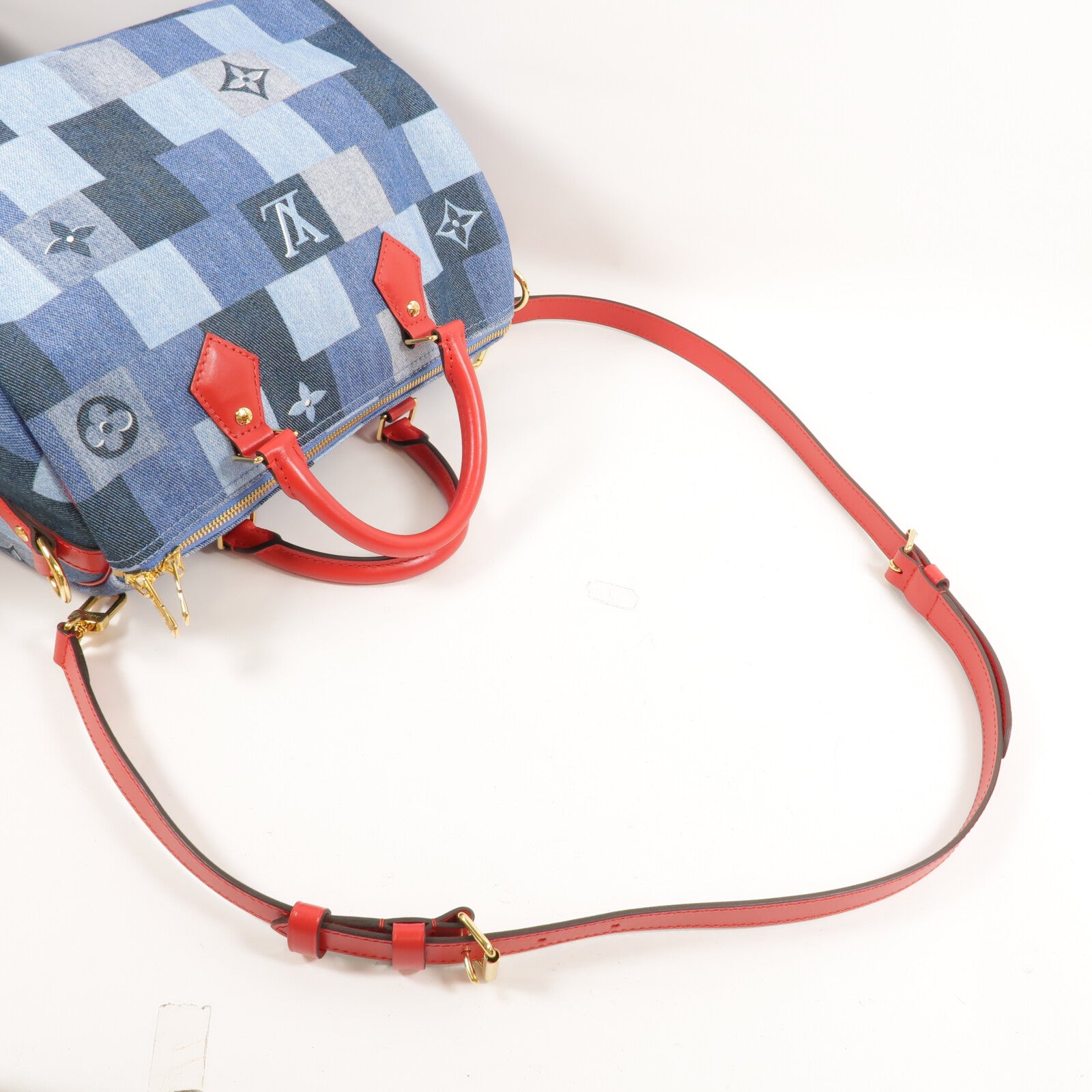 LOUIS VUITTON Monogram Denim Speedy Bandouliere 30金扣手挽肩背兩用袋