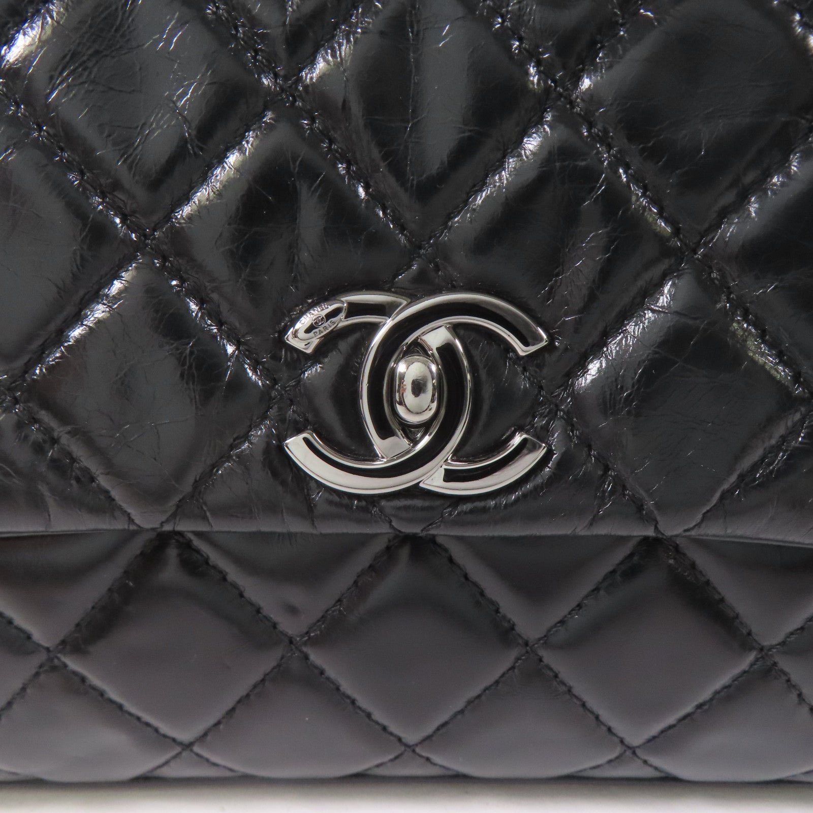 CHANEL 皮革2 Way Shoulder銀扣鏈帶肩背袋黑色