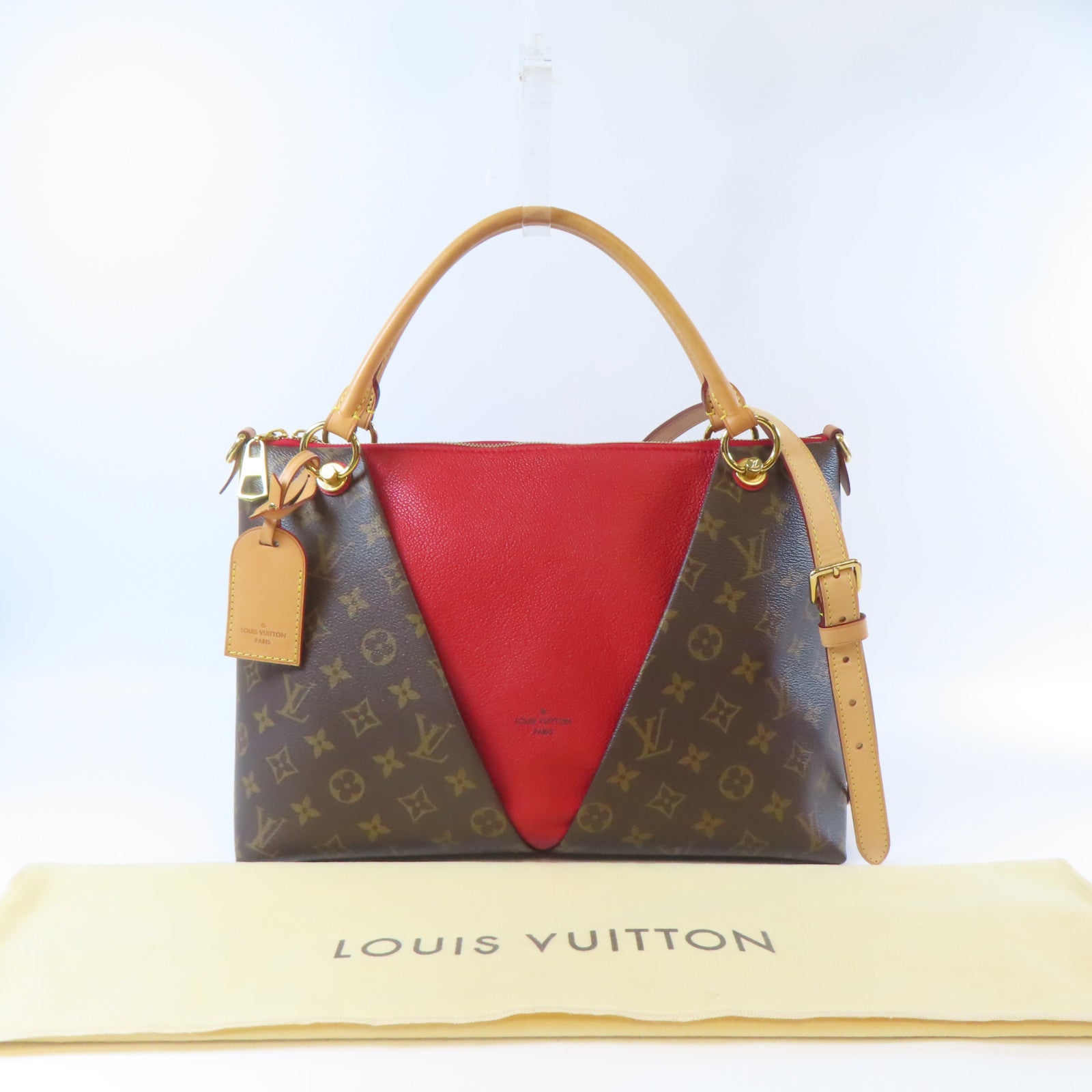 LOUIS VUITTON Monogram V Tote MM金扣手挽肩背兩用袋紅色/啡色