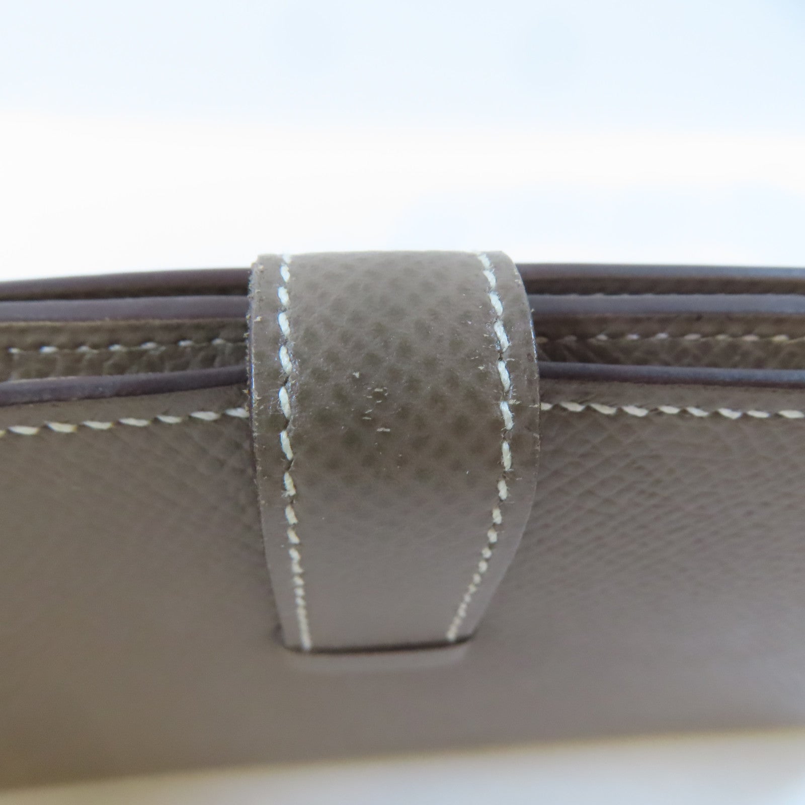 HERMES Epsom皮革Bearn Long Wallet銀扣長錢包Etoupe/灰色