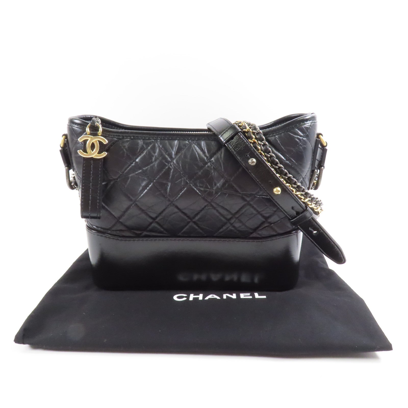 CHANEL CC Gabrielle Medium Chain Shoulder Bag AS1521 Calfskin Leather Black