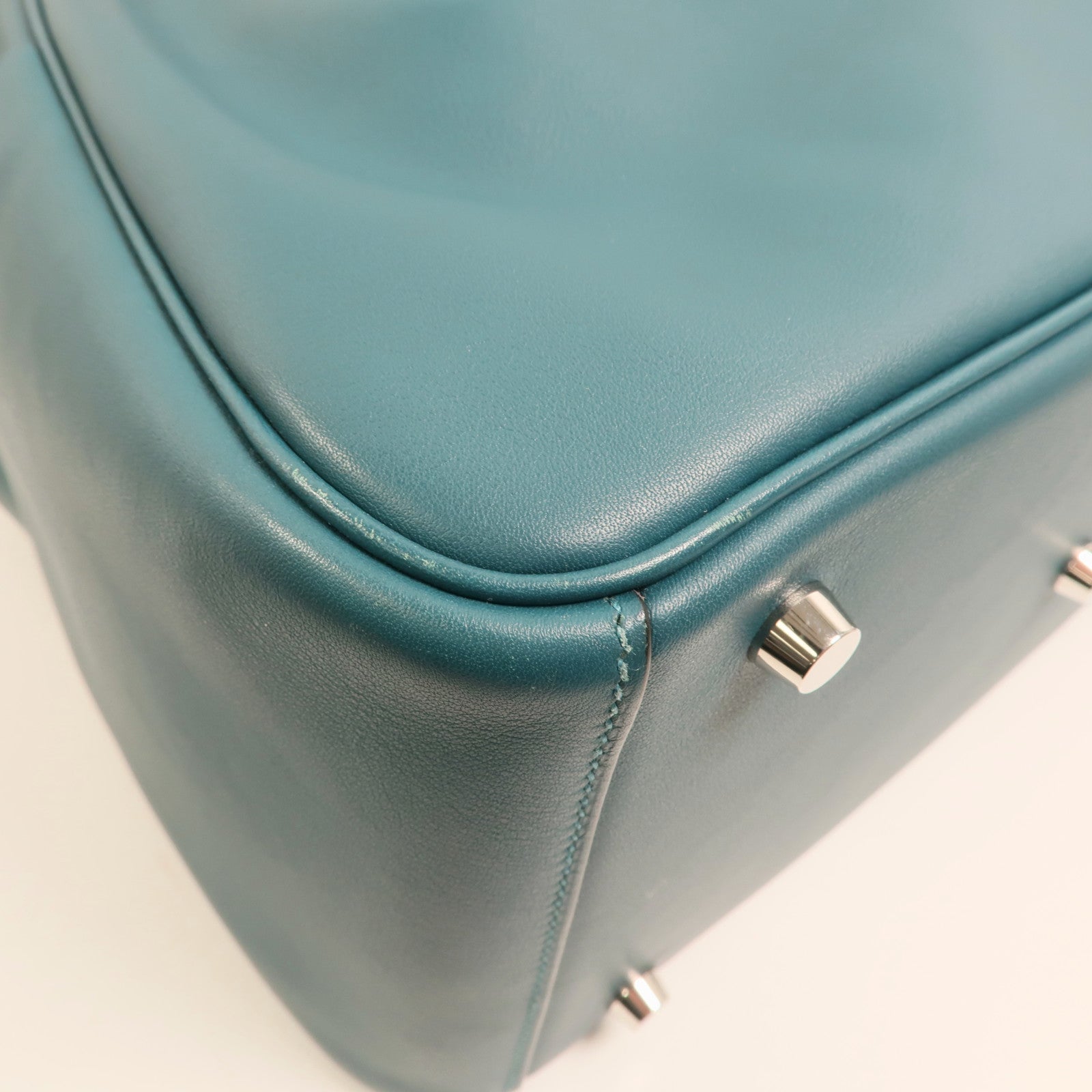HERMES Swift皮革Lindy 30銀扣手挽肩背兩用袋Bleu De Galice