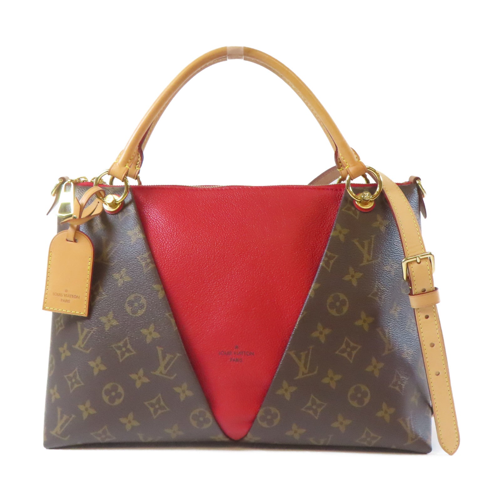 LOUIS VUITTON Monogram V Tote MM金扣手挽肩背兩用袋紅色/啡色
