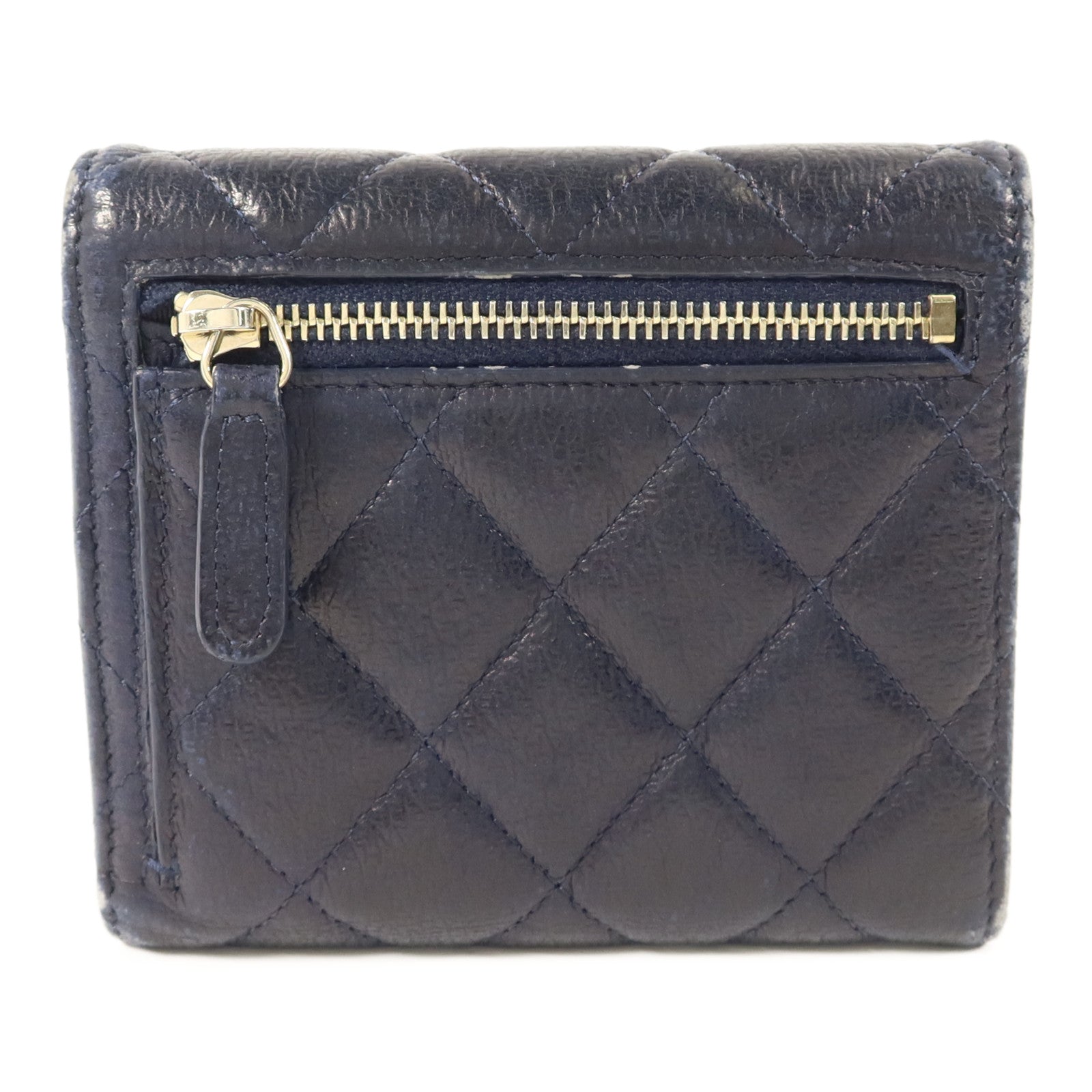 CHANEL 牛皮皮革Trifold Wallet金扣錢包