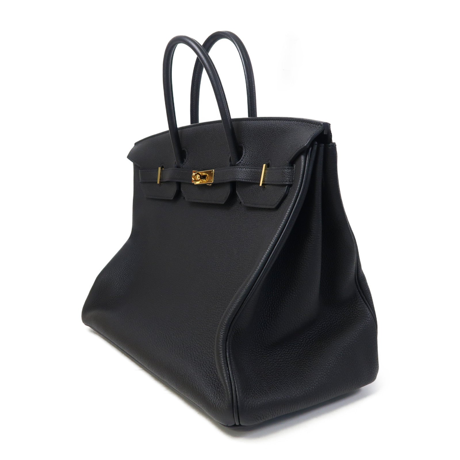 HERMES Clemence皮革Birkin 40金扣手挽袋黑色